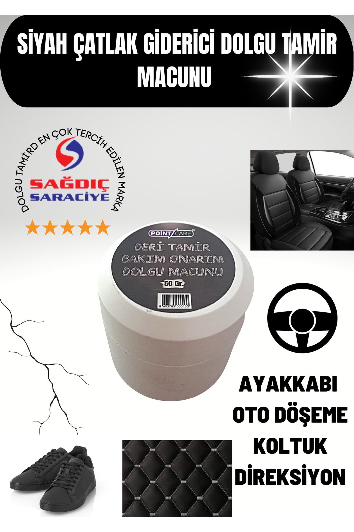Sağdıç Saraciye Siyah Deri Çatlak Giderici Tamir Macunu