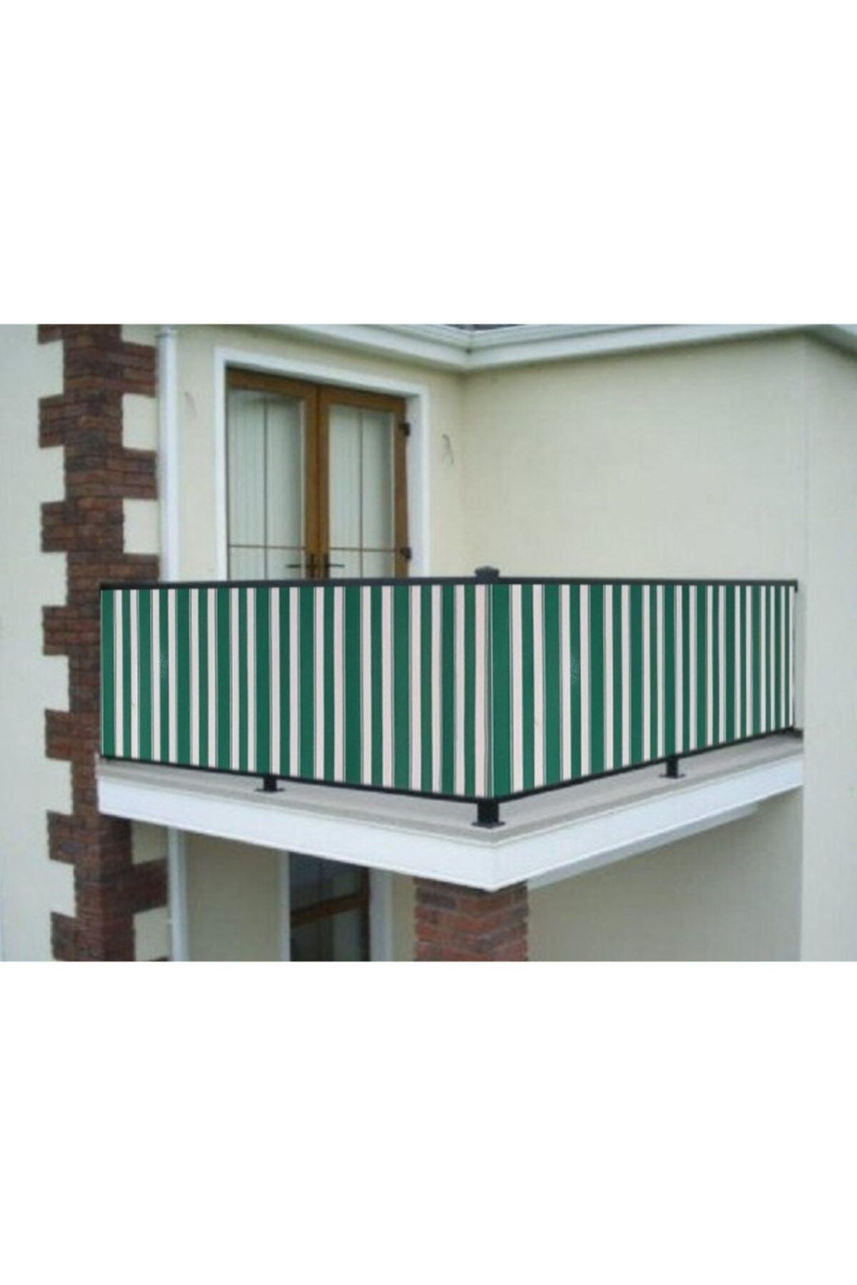 ceylan home Balkon Demiri Perdesi Bağcıklı Yeşil Çizgili 200x80