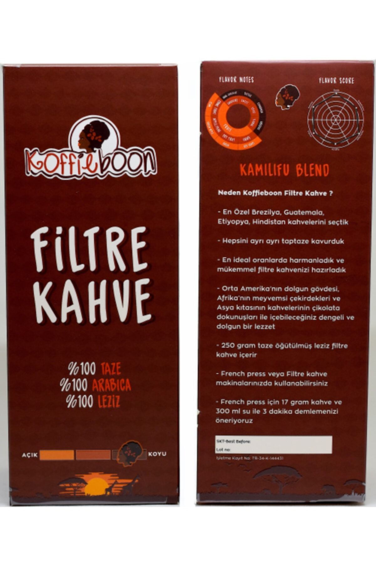 KOFFIEBOON Çekirdek Kahve - Koyu Kavrulmuş Seri - Öğütülmemiş - 1kg - 4 X 250 Gr -