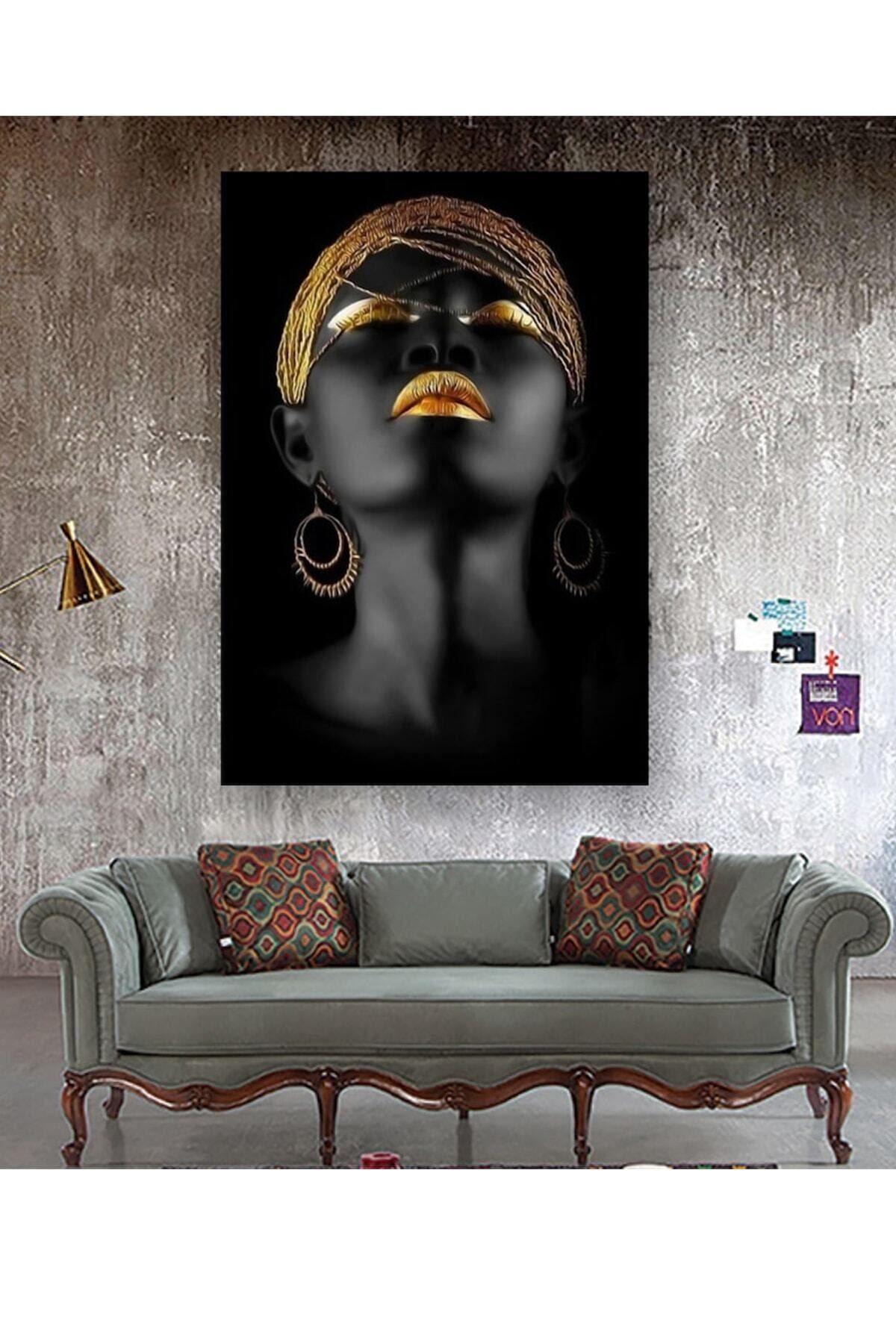 Haki Alışveriş Dünyası Kanvas Tablo Afrikalı Kadın Tablosu 60x45 Cm Dekoratif Moda Dekorasyon Tablo