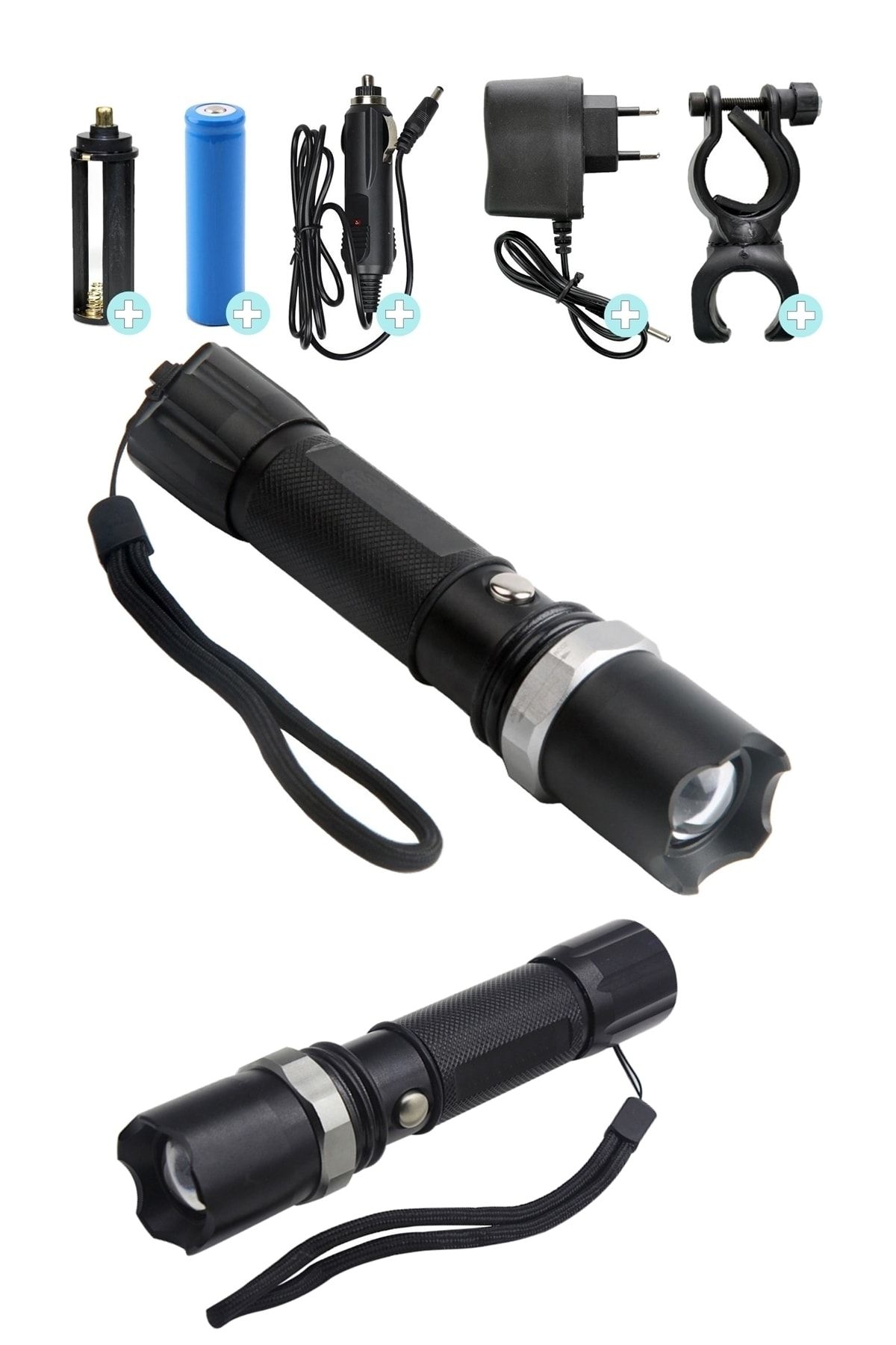 yopigo Km-110 Profesyonel Şarjlı El Feneri Ledli+flashlight+zoom Özellikli 6 Parça Full Set