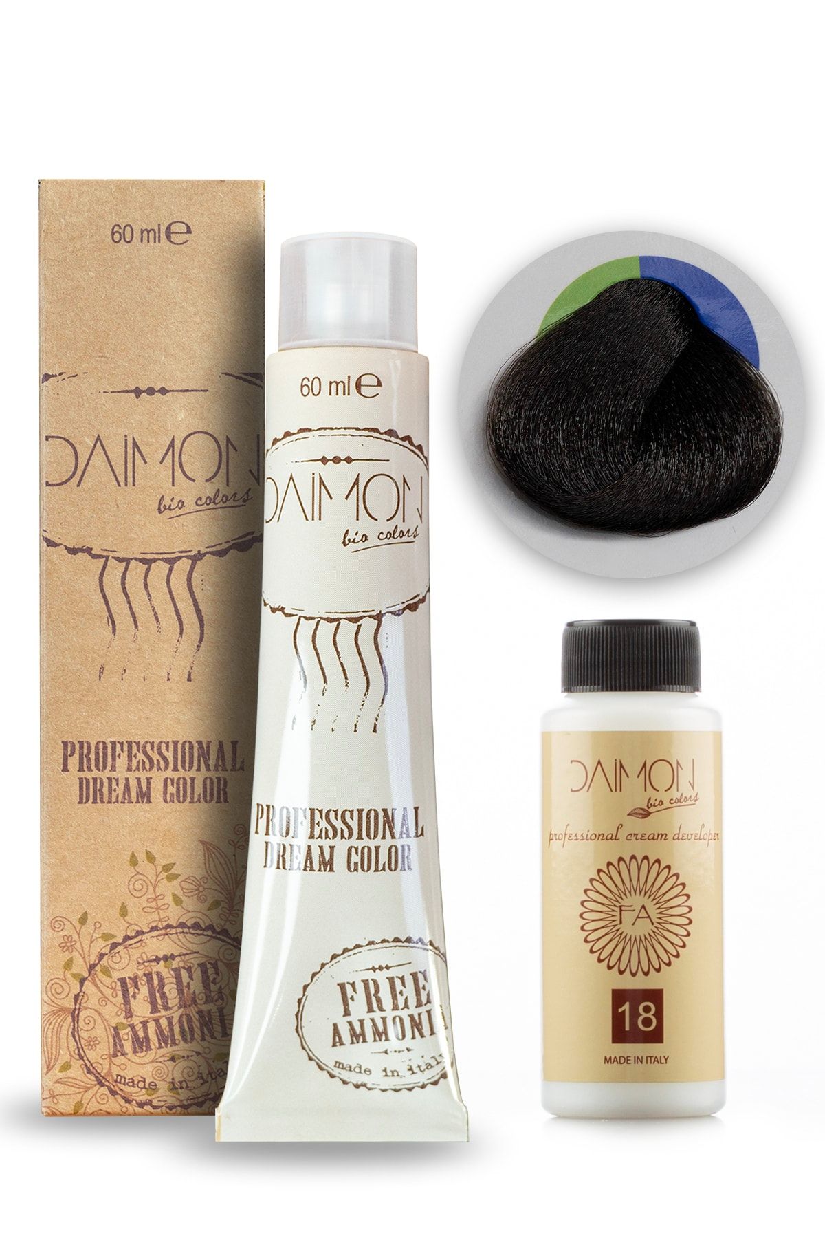 DAIMON Amonyaksız ( Fa ) 3/0 Koyu Kestane Saç Boyası + 60 Ml Amonyaksız Oksidan