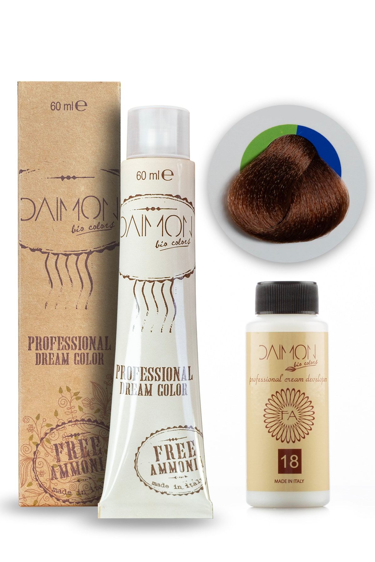DAIMON Amonyaksız ( Fa ) 7/34 Kumral Dore Bakır Saç Boyası + 60 Ml Amonyaksız Oksidan