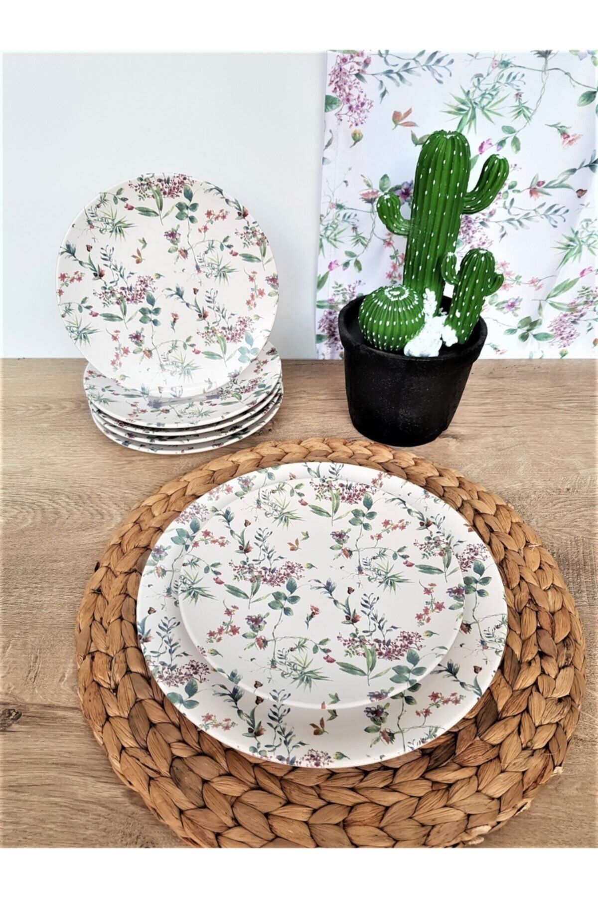 Keramika Flowers Mat Beyaz Ikram Kahvaltı Takımı  6 Kişilik 7 Parça