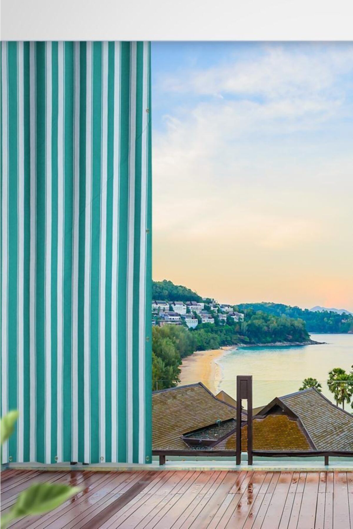 ALTINPAMUK Her Ölçüde Enxboy Seçenekli Kuşgözlü Balkon Perdesi Balkon Brandası Yeşil Beyaz-