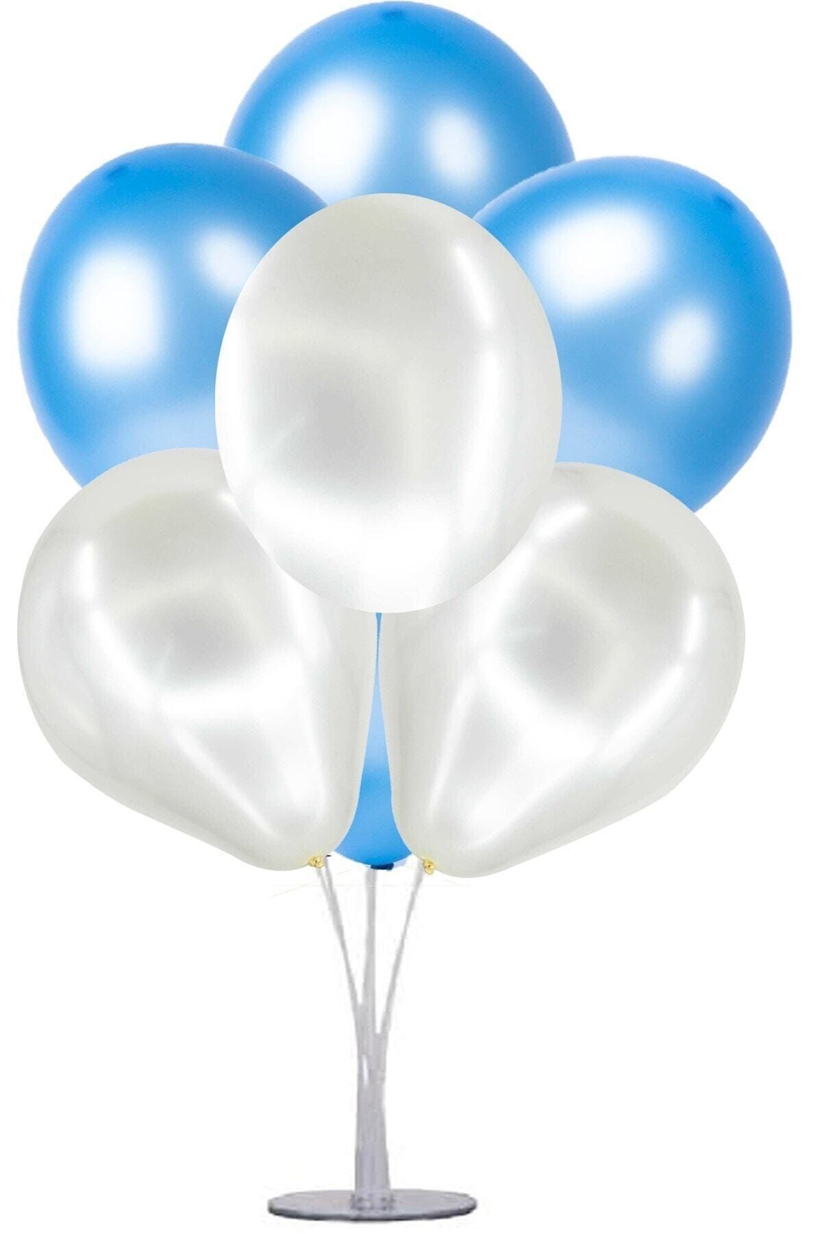 BalonEvi Balon Standı Mavi Beyaz Metalik Balon Seti
