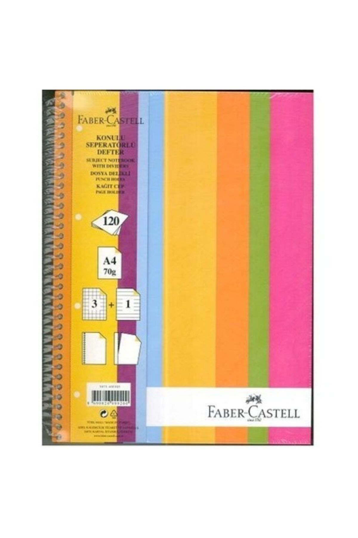 Faber Castell Sert Kapak Sep.3+1 Renkli Çizgiler Defter