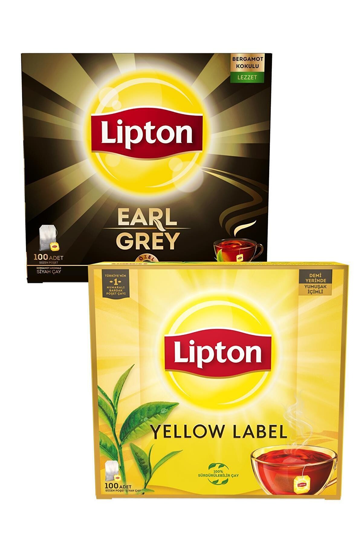 Lipton Bardak Poşet Çay Yellow Label Bardak Poşet Çay 100'lü & Lipton Earl Grey 100'lü