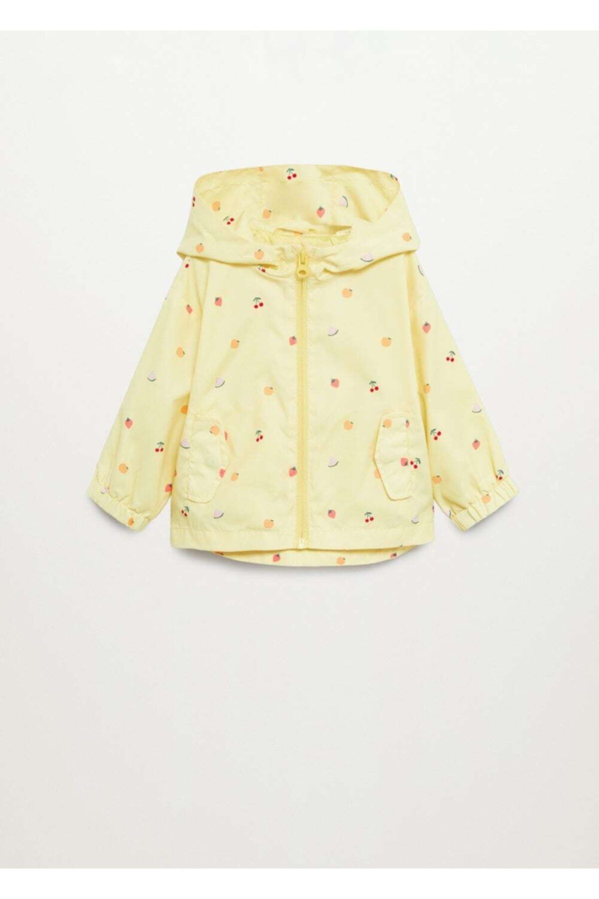 MANGO Baby Kız Bebek Sarı Desenli Kapüşonlu Ceket