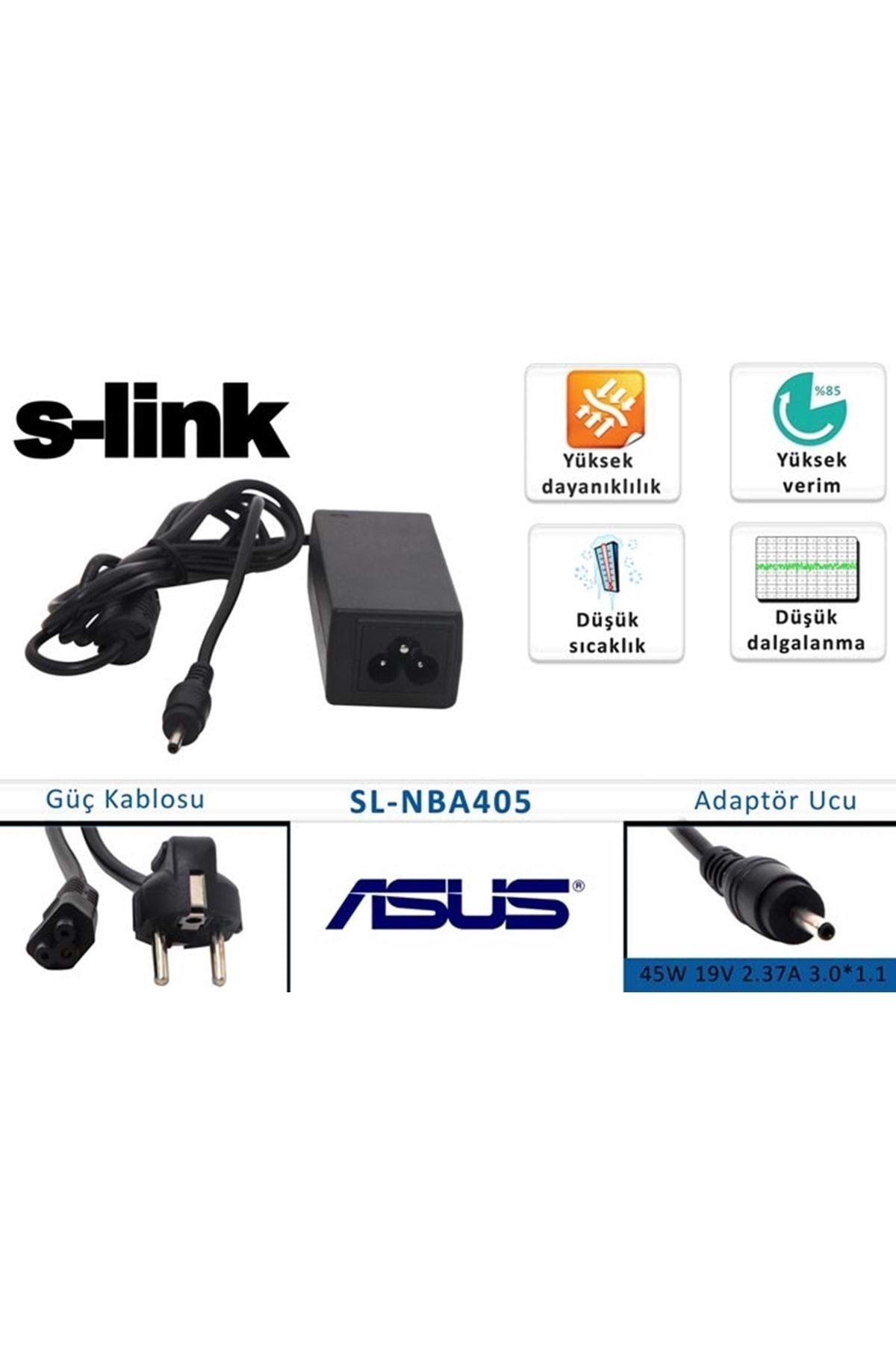 S-Link Swapp S-link Sl-nba405 45w 19v 2.37a 3.0*1.1 Asus Notebook Standart Adaptör
