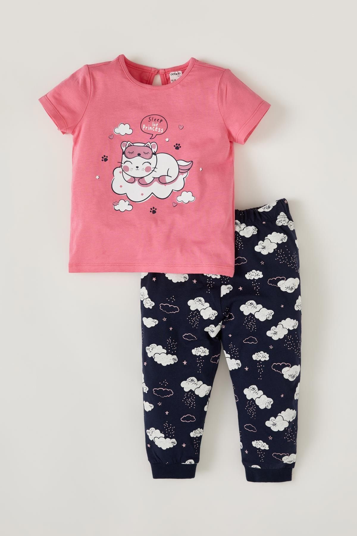 Defacto Kız Bebek Kalp Baskılı Fitilli Pijama Takımı