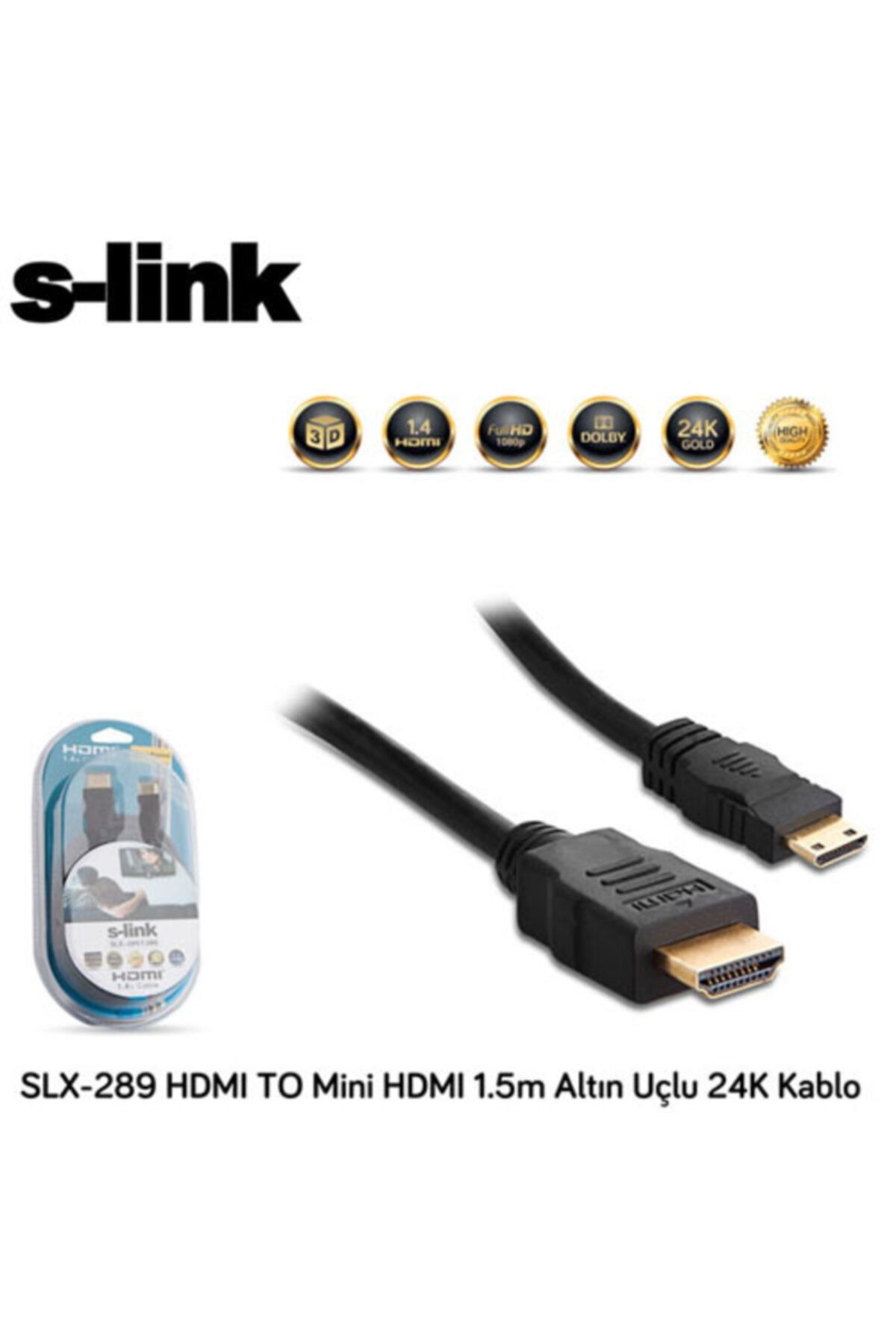 S-Link Slx-289 Hdmı To Mini Hdmı ( 1.5 Metre ) Altın Uç 24k Kablo