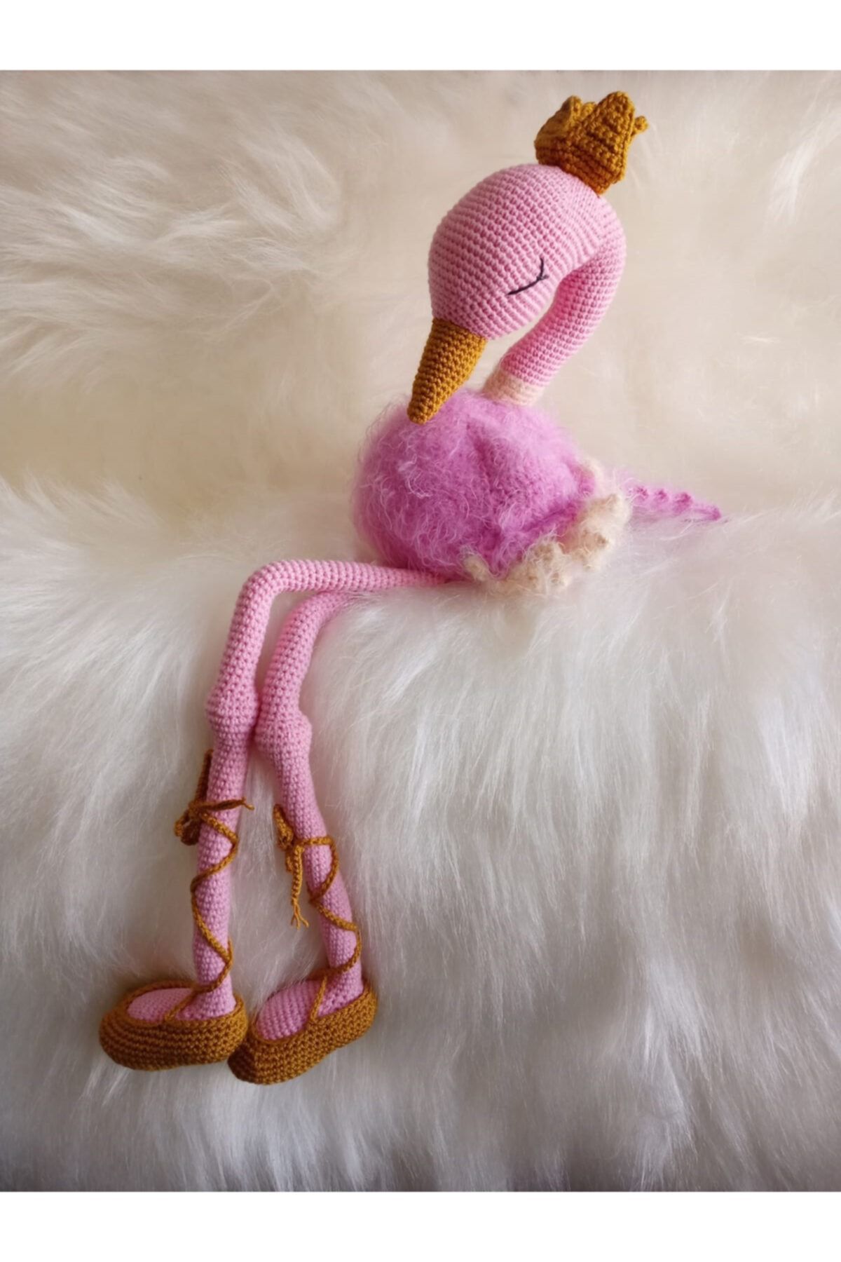 Kardelendesign Pembe Amigurumi Kraliçe Flamingo Yıkanabilir El Örmesi Doğal Oyuncak