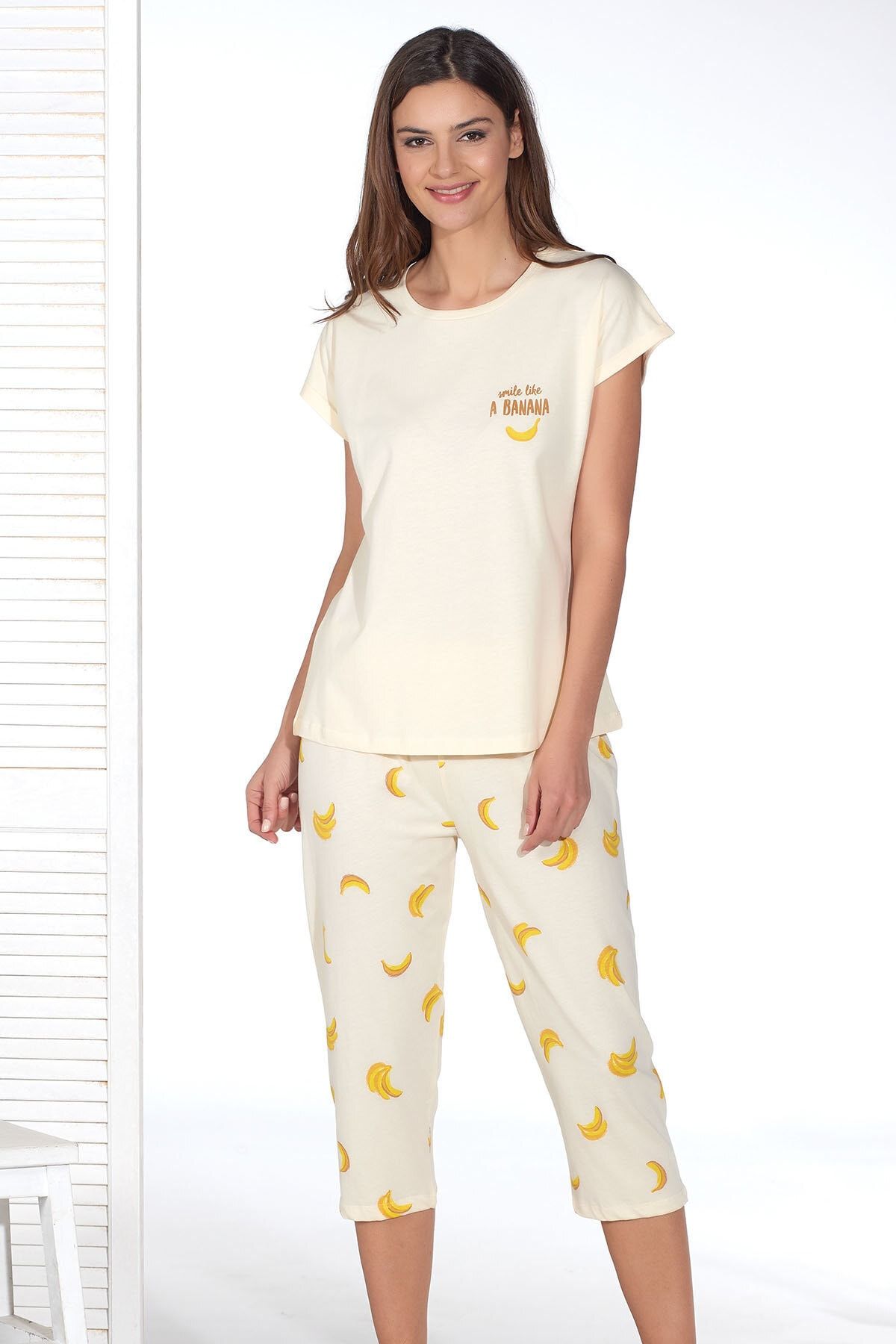ZEY Kadın Sarı Baskılı Pijama Takım 30281