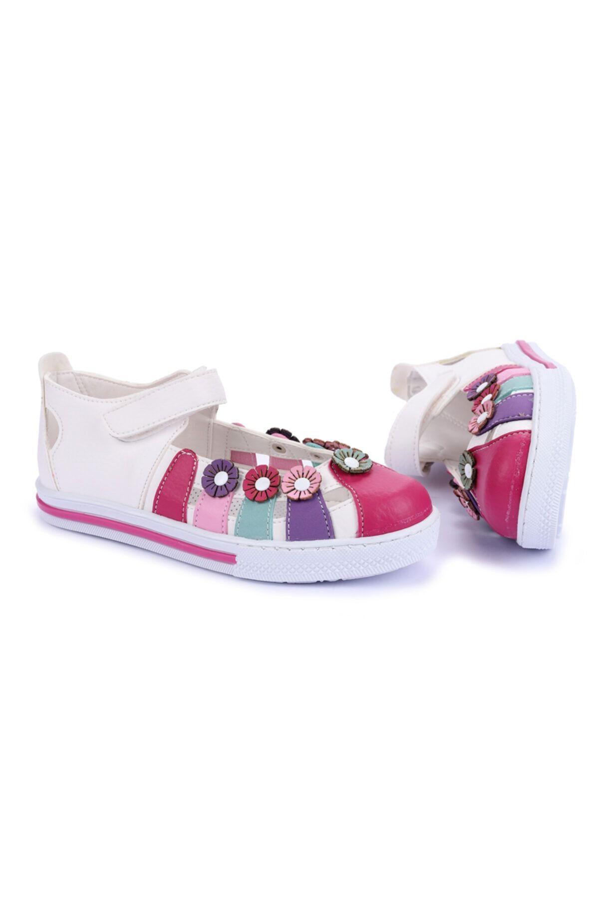 Kiko Kids Kız Çocuk Beyaz Fuşya OrtoPedik Sandalet Ayakkabı