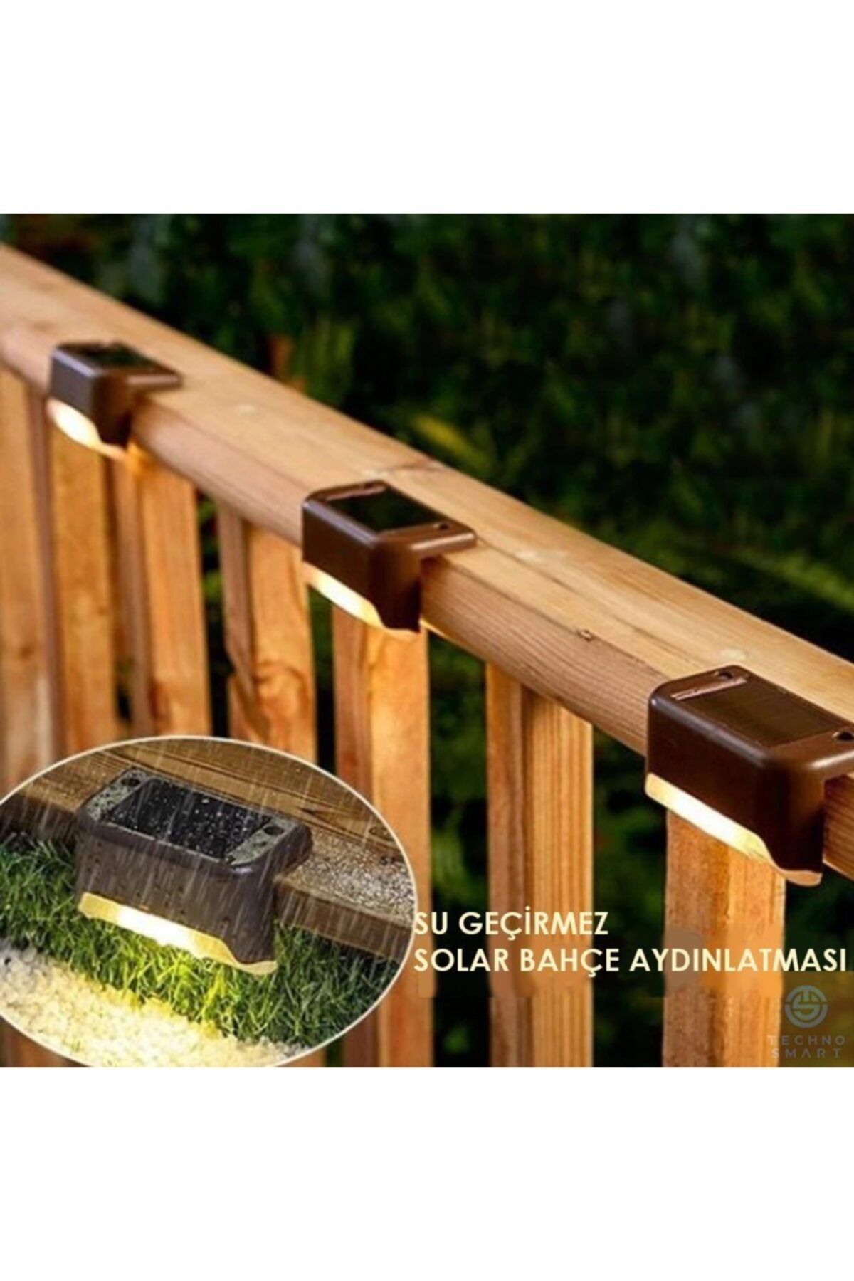 TechnoSmart Solar Güneş Enerjili Şarj Edilen Köşebent Merdiven Veranda Bahçe Led Lamba Kahve (1adet)