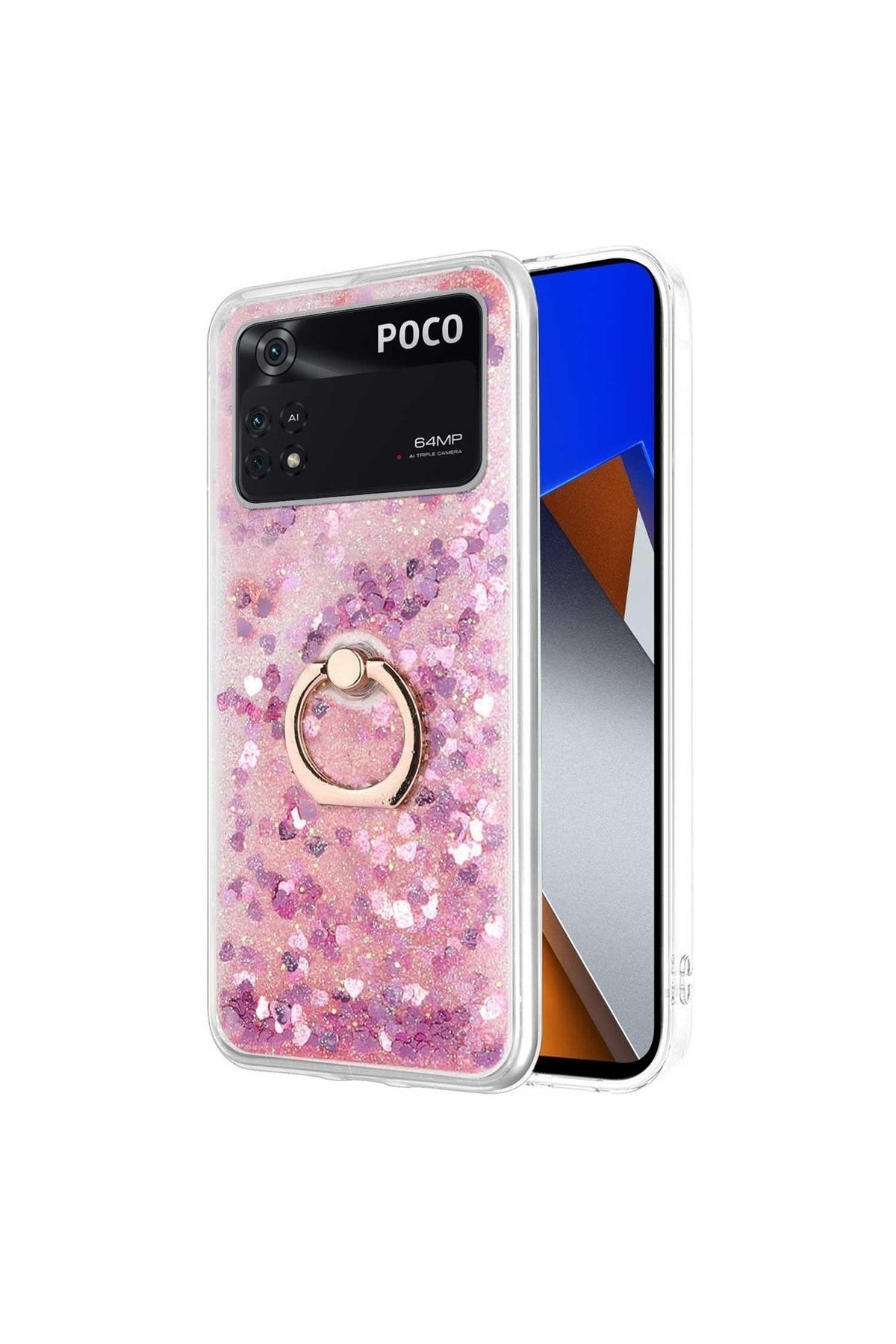 Microsonic Xiaomi Poco M4 Pro 4g Kılıf Glitter Liquid Holder Pembe