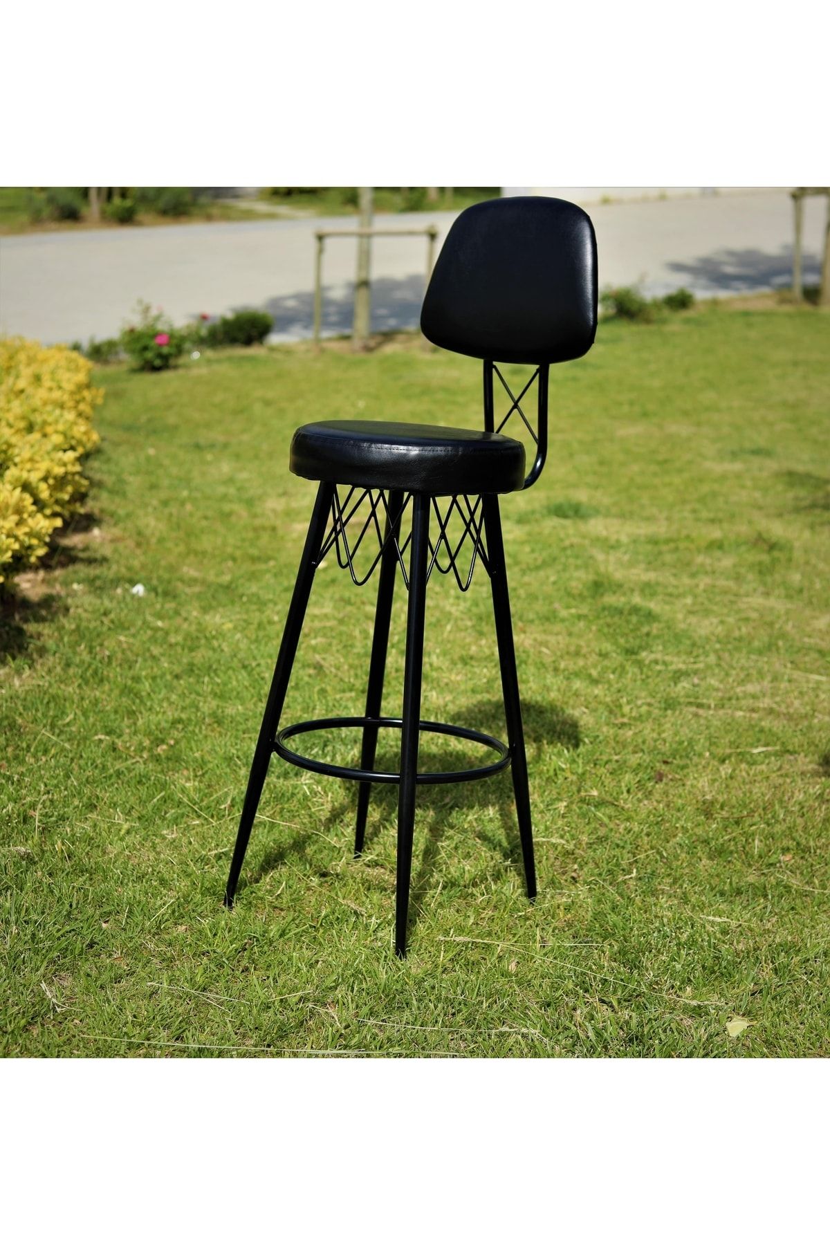 J&S QUALİTY Siyah Mutfak Bahçe Cafe Bar Salon Yemek Masa Konforlu Metal Ayaklı Sandalye 75 cm