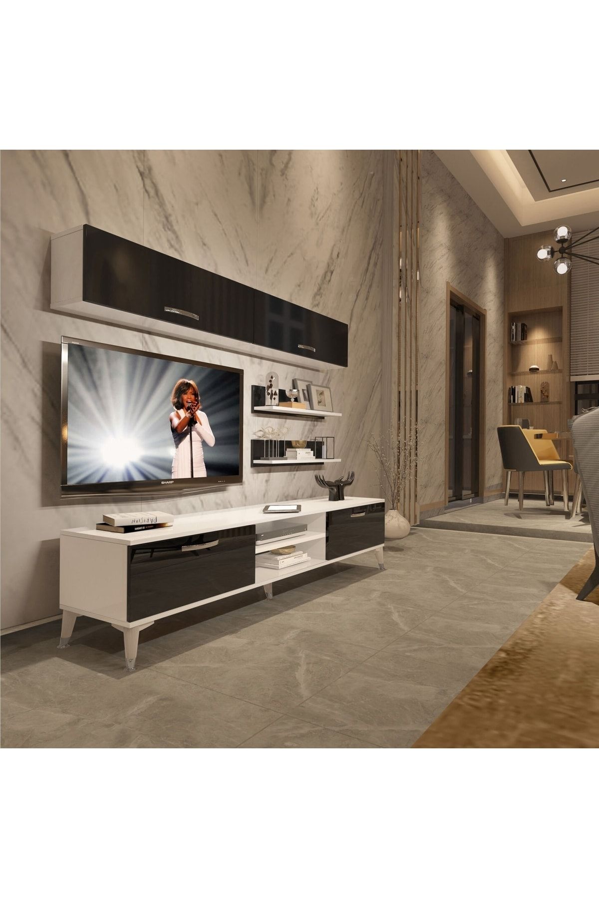 Decoraktiv Eko 5 Slm Dvd Silver Tv Ünitesi Tv Sehpası - Beyaz - Siyah