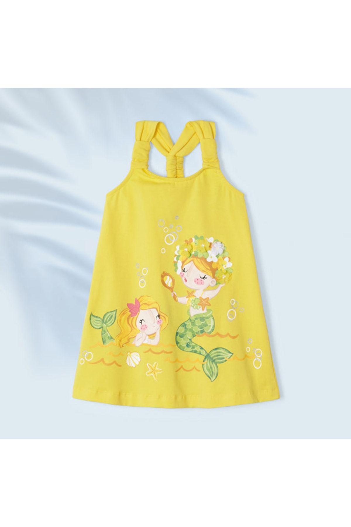 Mayoral Kız Çocuk Pamuklu Penye Denizkızı Aplikeli Sırtı Çapraz Elbise Sarı L23y3944