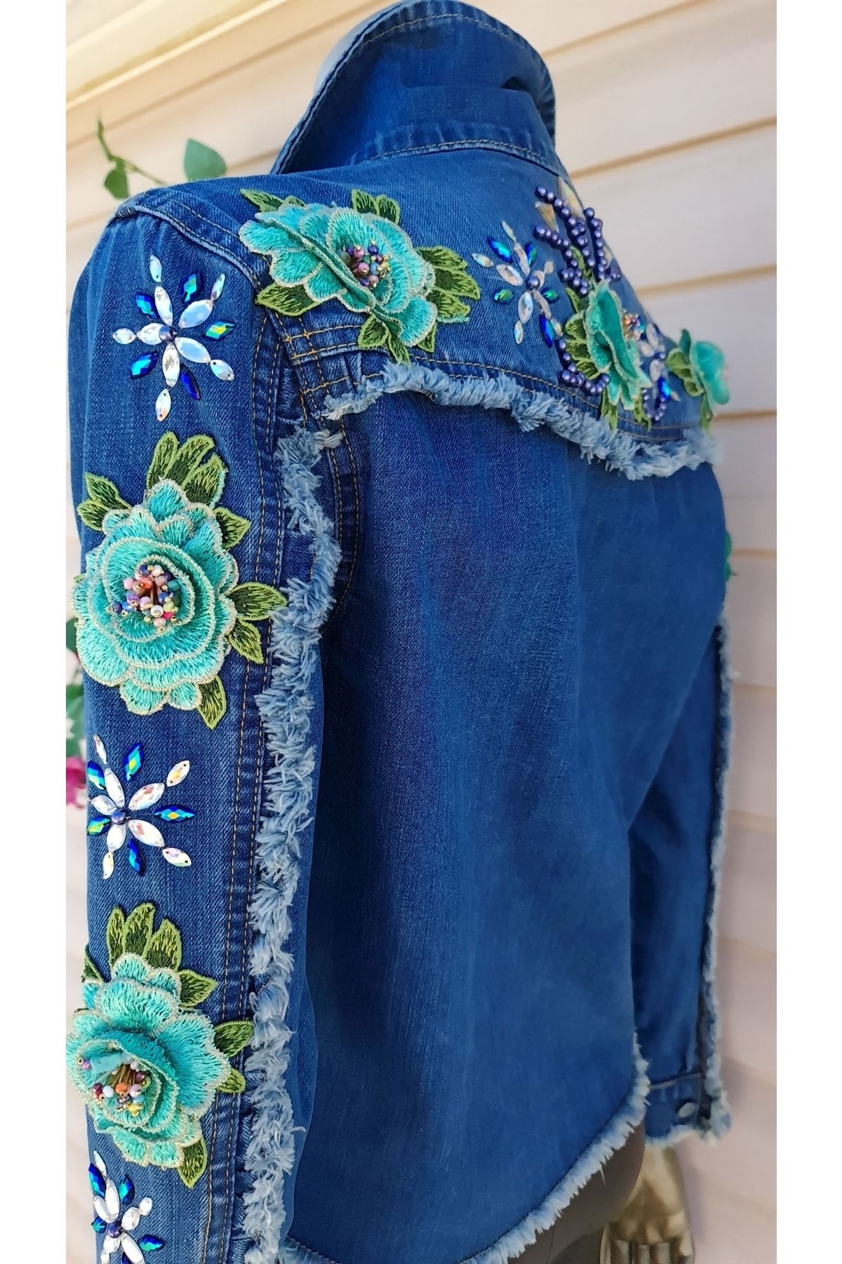 zencustomwear Flower Denim Ceket