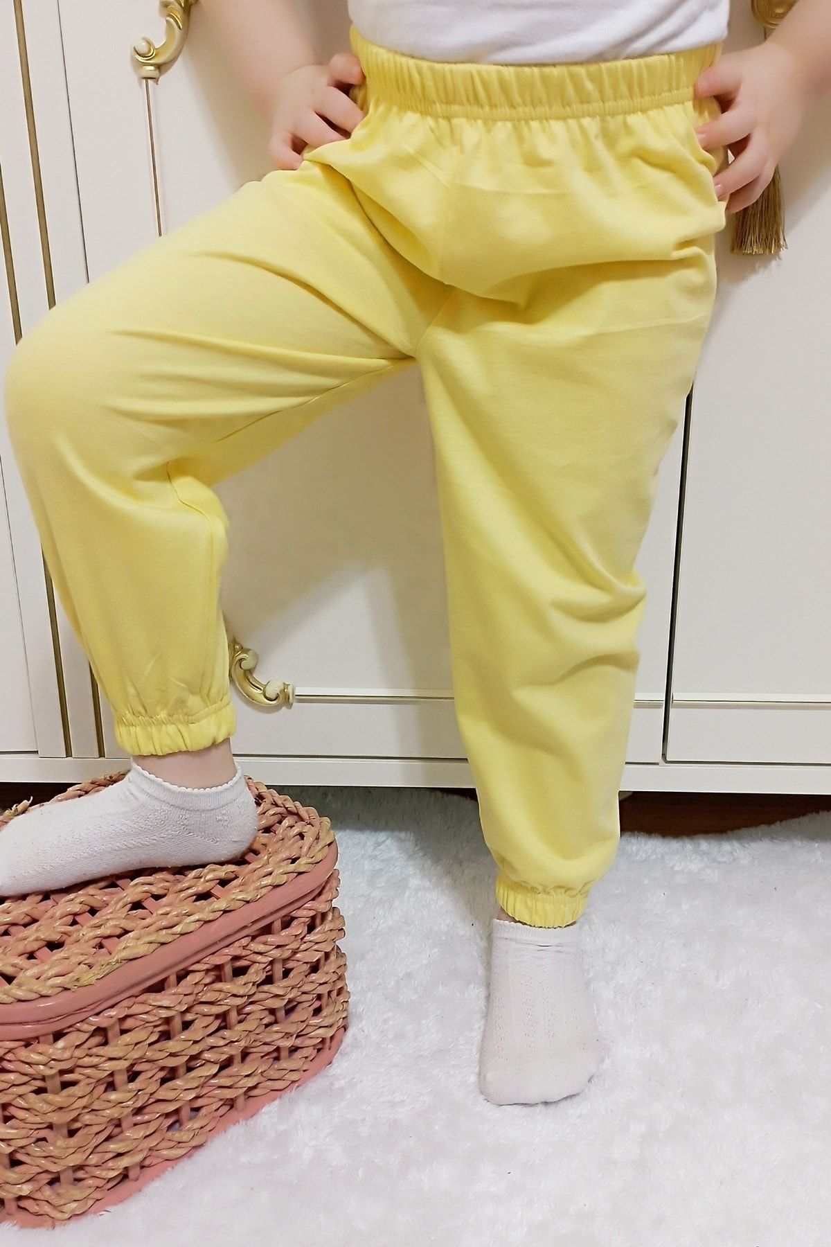 VİP BERA TEKSTİL Çocuk Sarı Paçası Lastikli Yazlık Penye Pijama Altı
