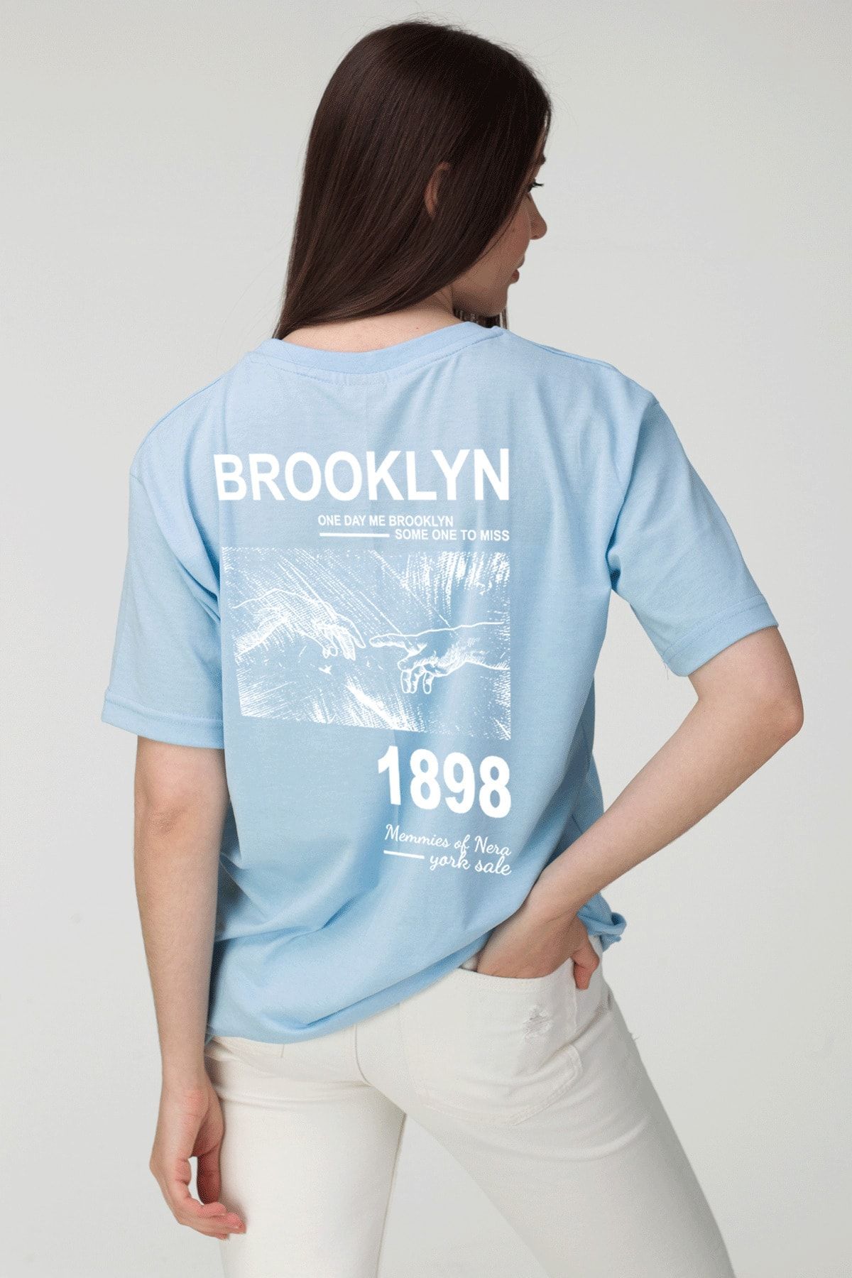 MODAGEN Unisex Bebe Mavisi Brooklyn 1898 Baskılı Oversize T-shirt
