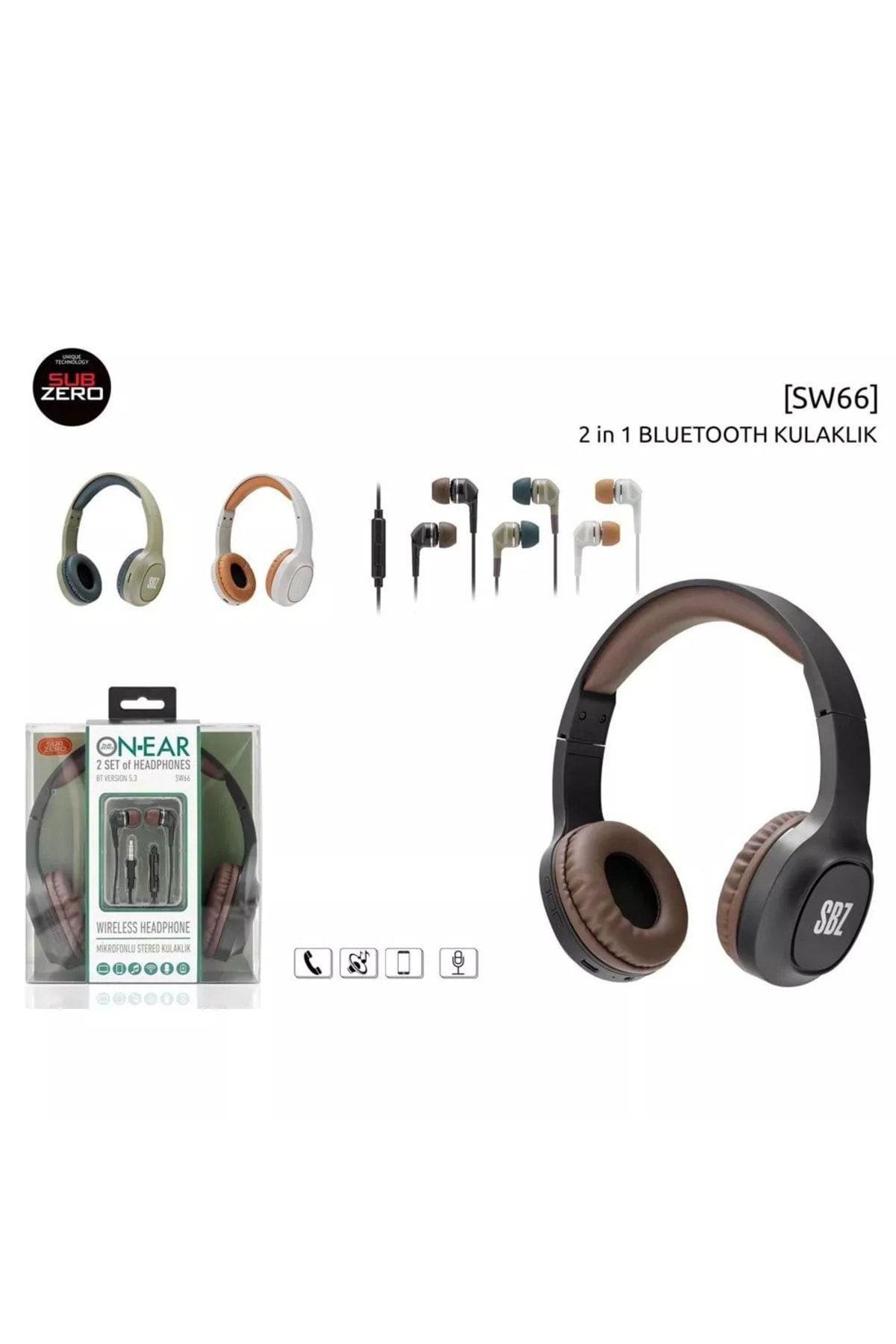 Subzero Sport Kulaklık Kablosuz Bluetooth 5.3 Wireless Mikrofonlu Kulak Üstü + Hediye Kulaklık