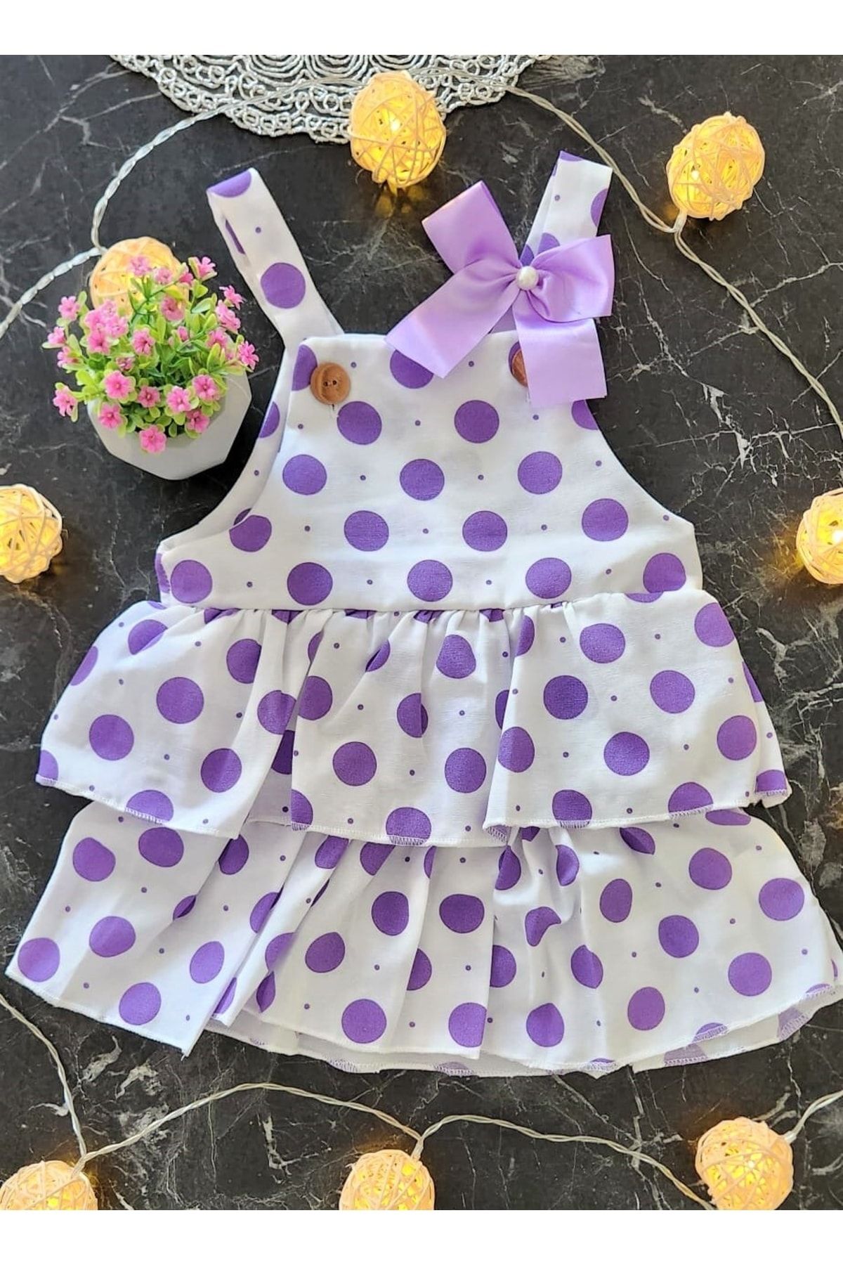MiniStand Kız Bebek Lila Puantiyeli Fırfırlı Elbise