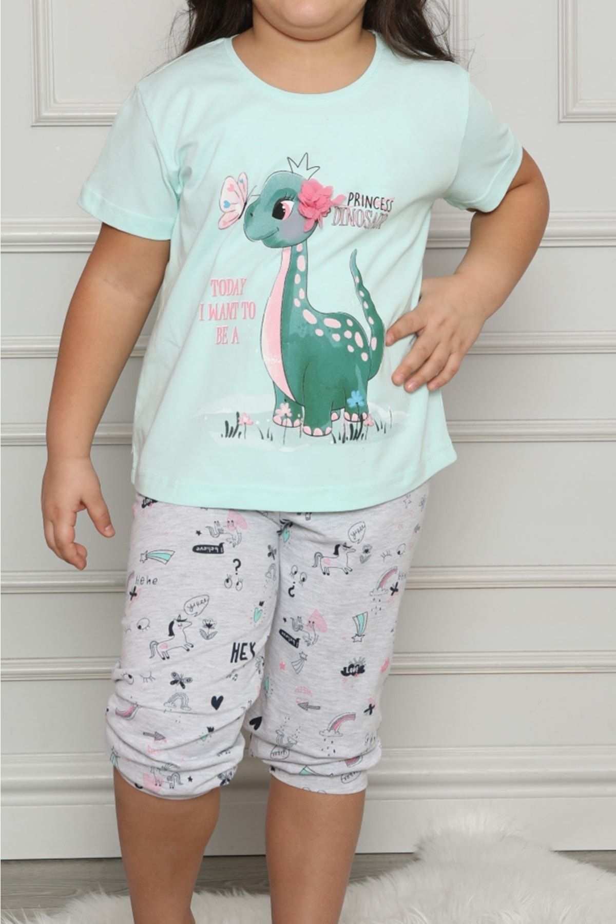 Nicoletta Kız Çocuk Kısa Kollu Pijama Takımı Pamuk Likrali Yeşil