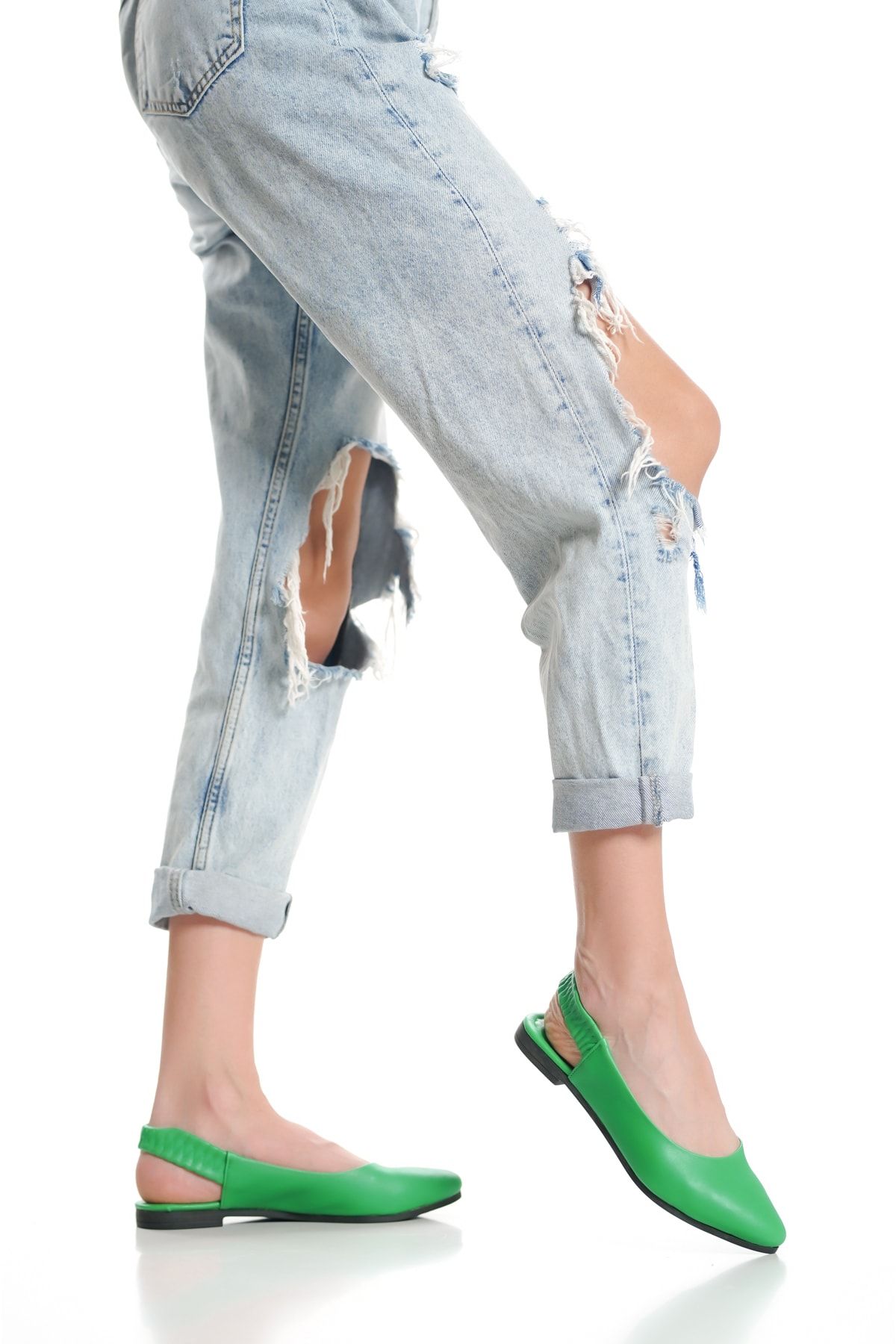 MORIA Shoes Pinky Babet Arka Lastikli Renk Yeşil Materyal Vegan/cilt Yumuşak Comfort Topuk 2 Cm