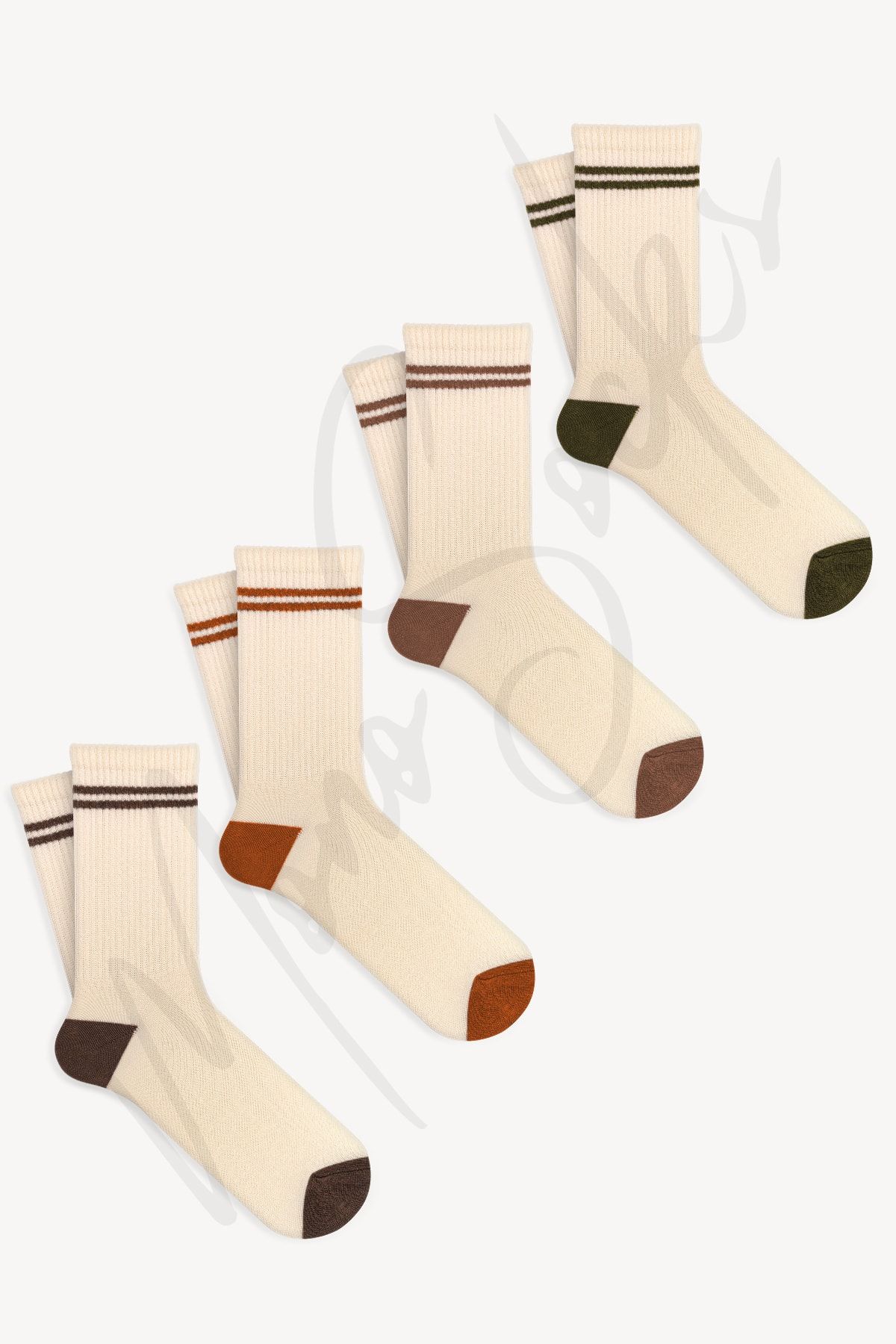 Mono Socks 4'lü Çemberli Tenis Ince Çizgili Çorap