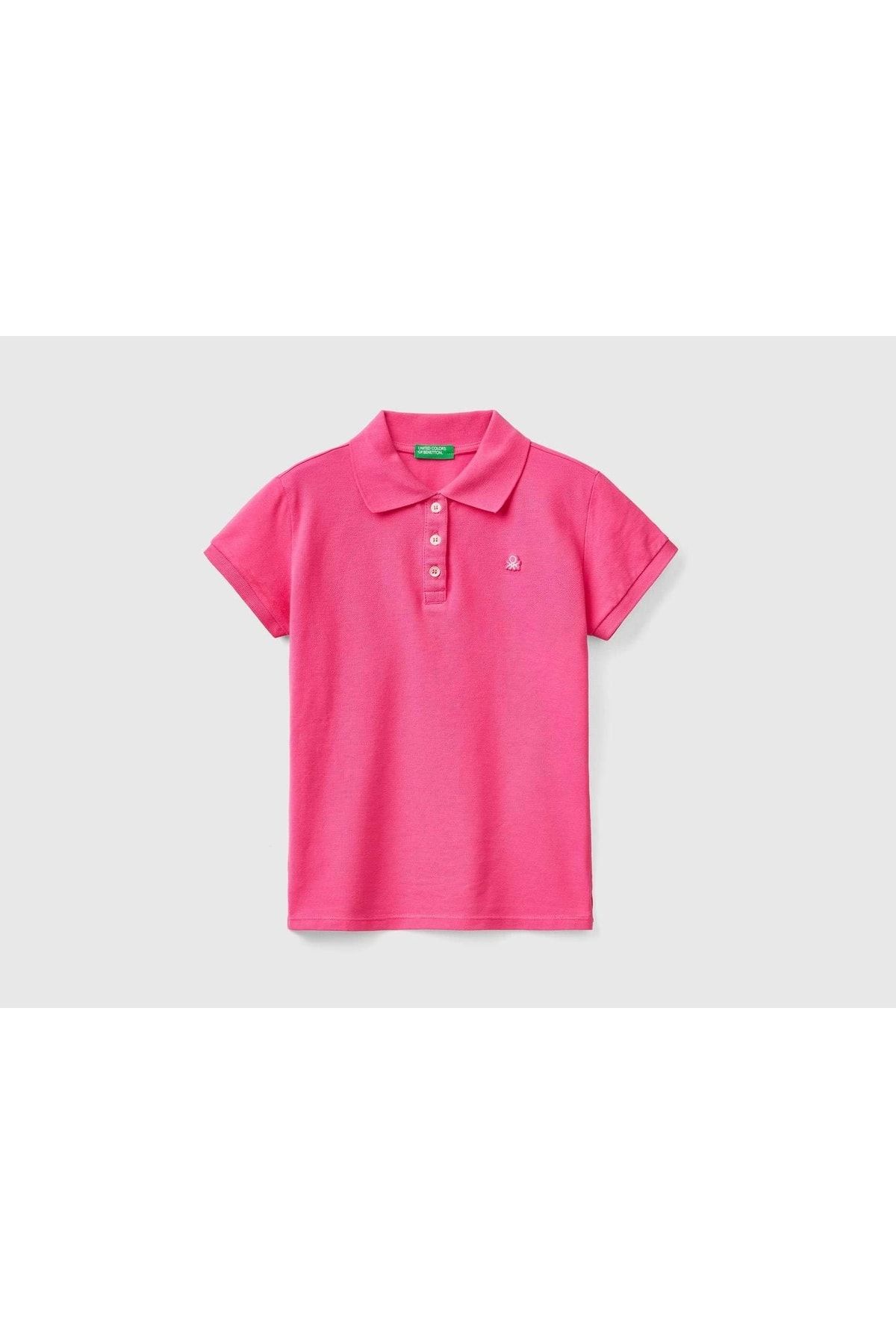 United Colors of Benetton Kız Çocuk Fuşya Logolu Pike Polo T-shirt