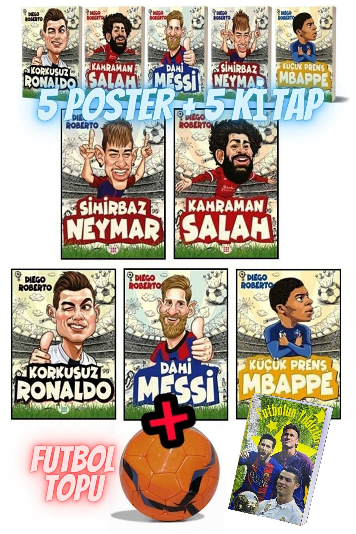 Dokuz Yayınları Efsane Futbolcular Neymar- Salah -mbappe- Ronaldo-messi- Futbol Topu Hediyeli