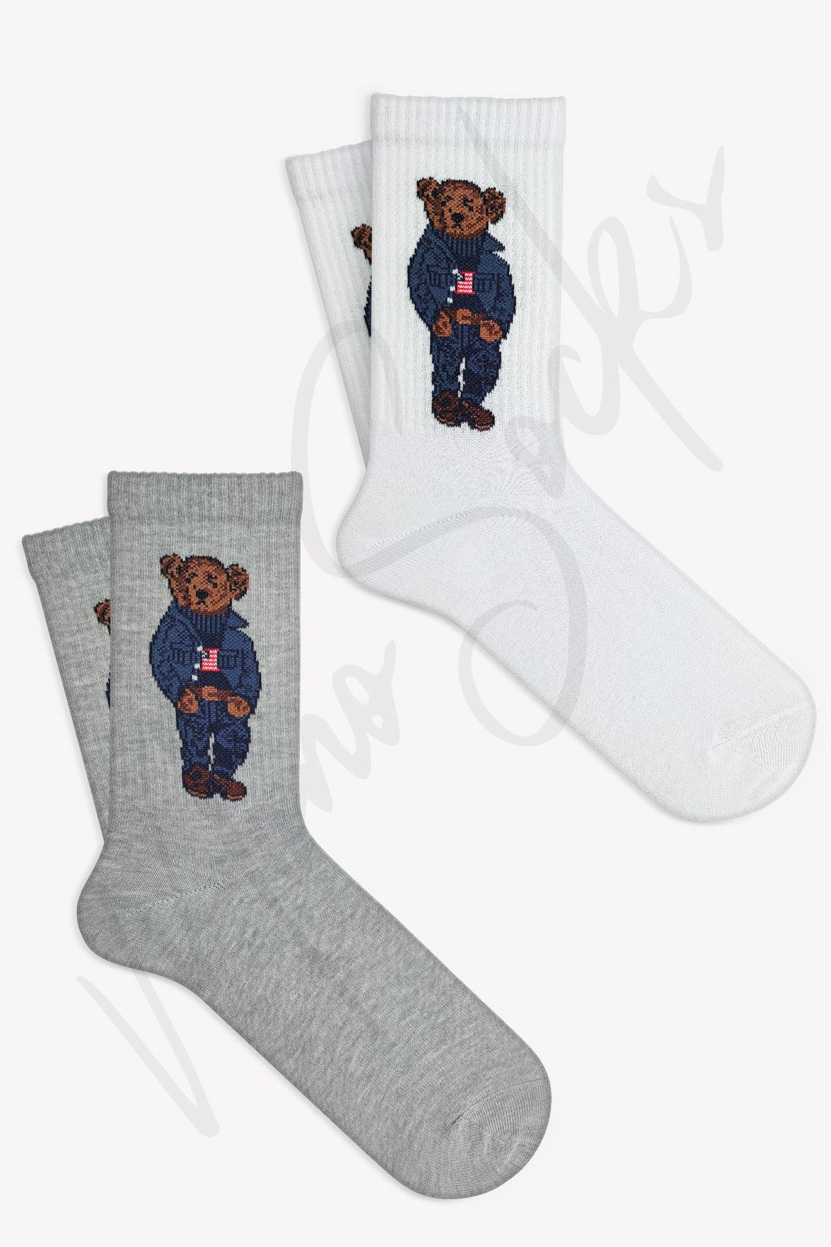Mono Socks 2'li Mavi Teddy Bear Ayıcık Desenli Tenis Çorap