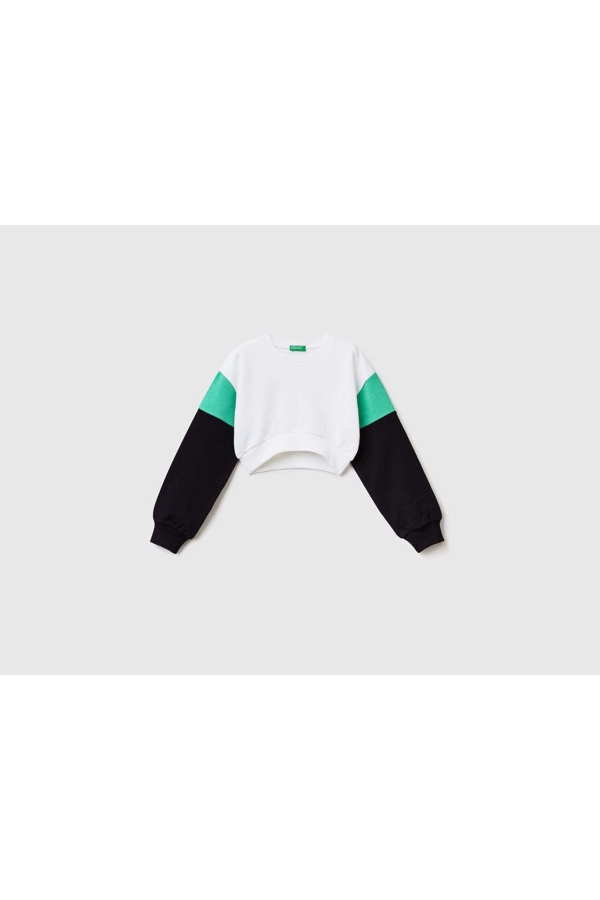 United Colors of Benetton Kız Çocuk Beyaz Renk Bloklu Crop Sweatshirt