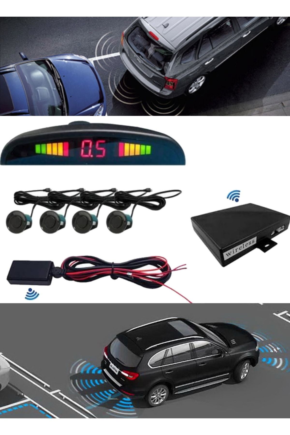 Genel Markalar Kablosuz Araba Arka Park Sensörü Sesli Lcd Ekranlı Wireless Kolay Montaj Tüm Araba Modellere Uyumlu