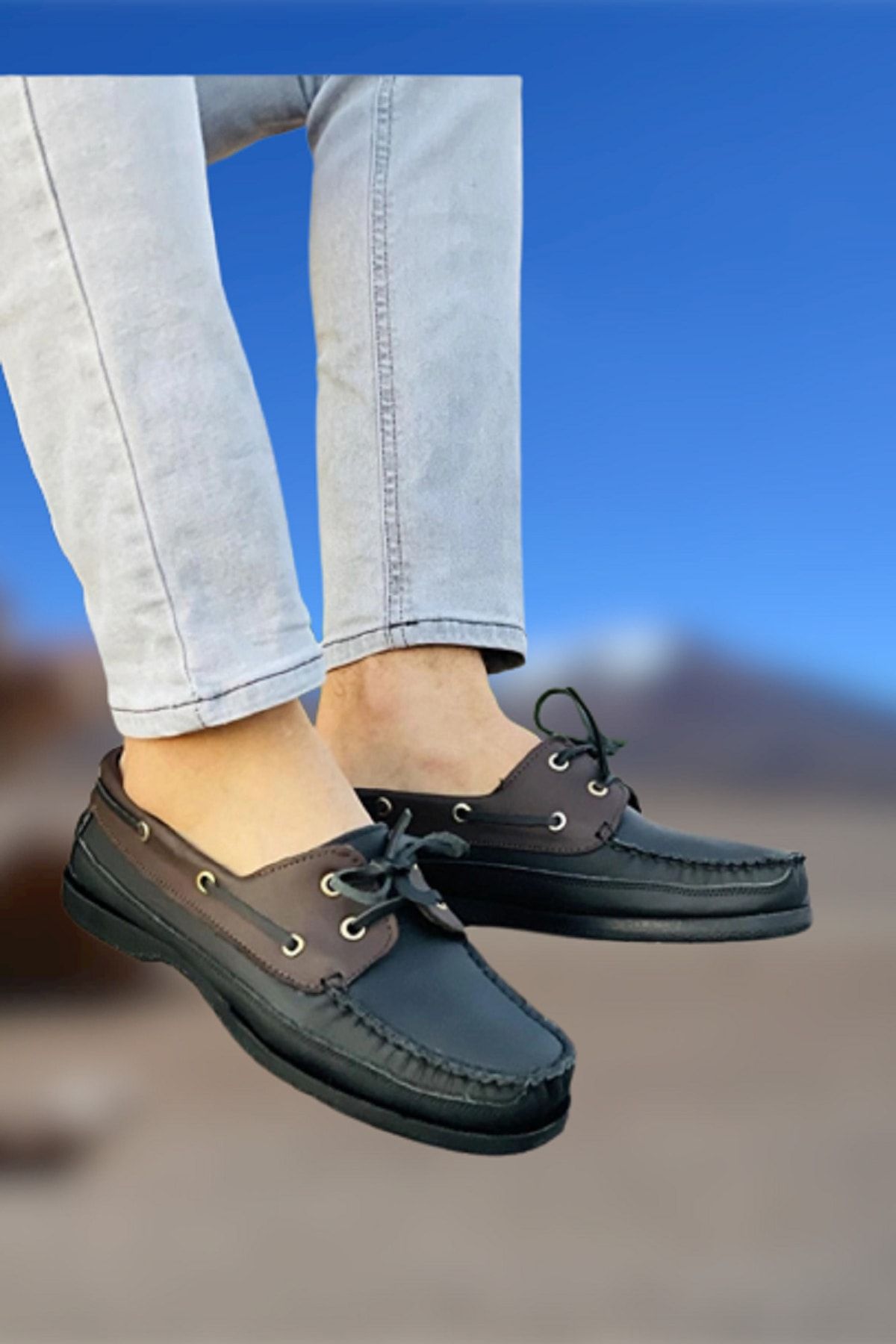RodeoClass Erkek Siyah Kahverengi Bağcıklı Hakiki Deri Günlük Ortopedik Loafer Ayakkabı