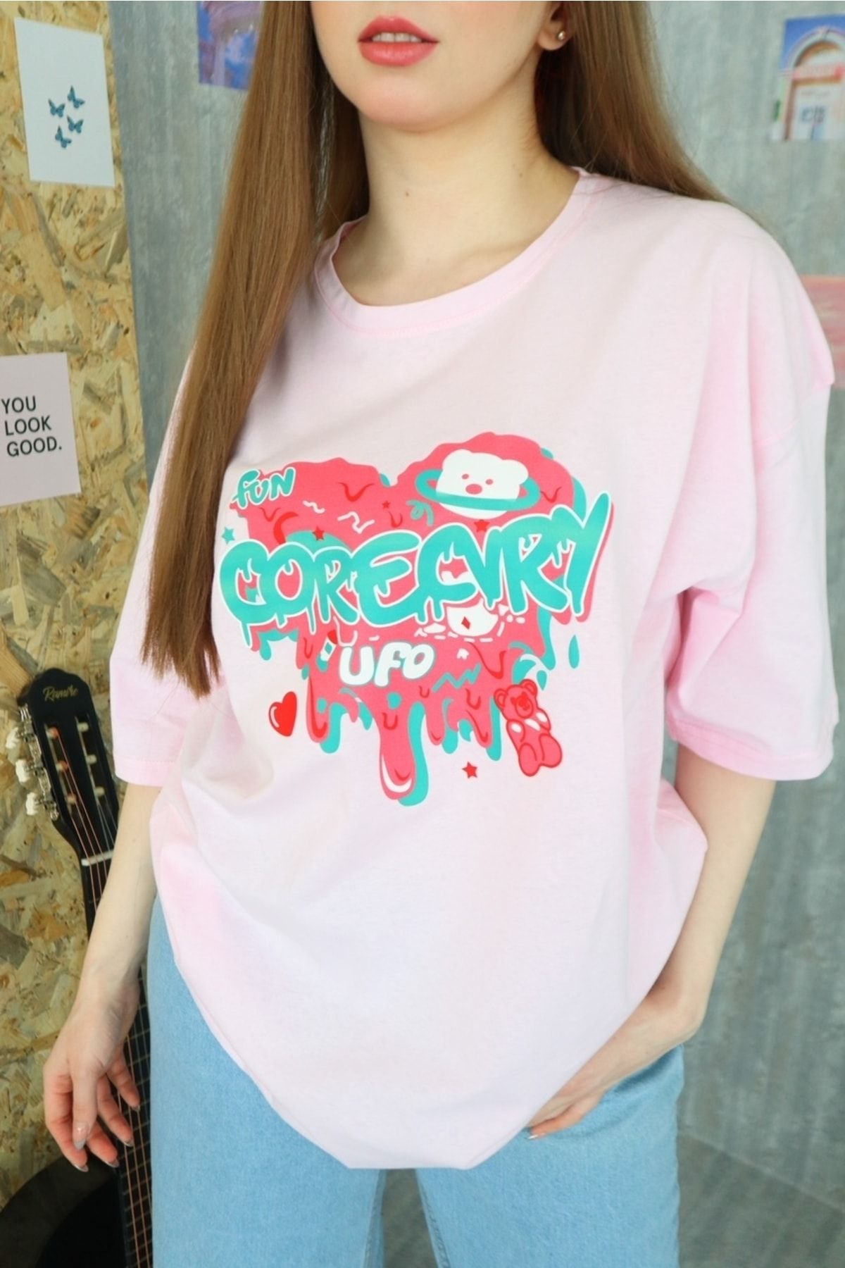 Ef Butik Pembe Unisex Fun Corcury Ufo T-shirt