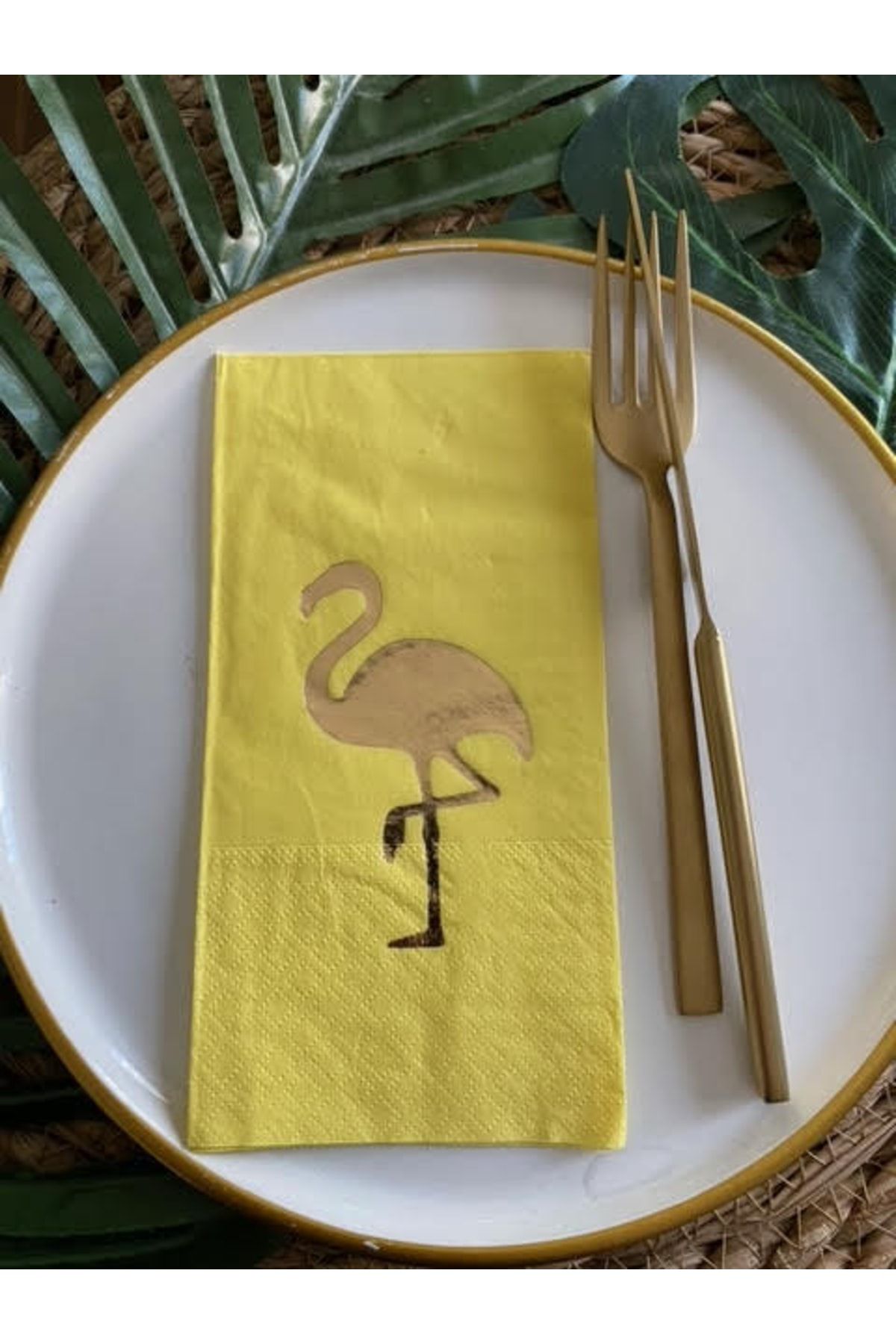 kidspartim Gold Yaldızlı Sarı Flamingo Peçete