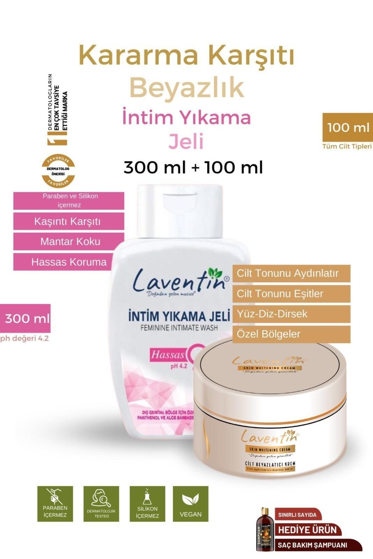 Laventin Genital Bölge Koku Mantar Akıntı Giderici Intim Jel 300 Ml + Genital Beyazlatıcı Krem 100 Ml