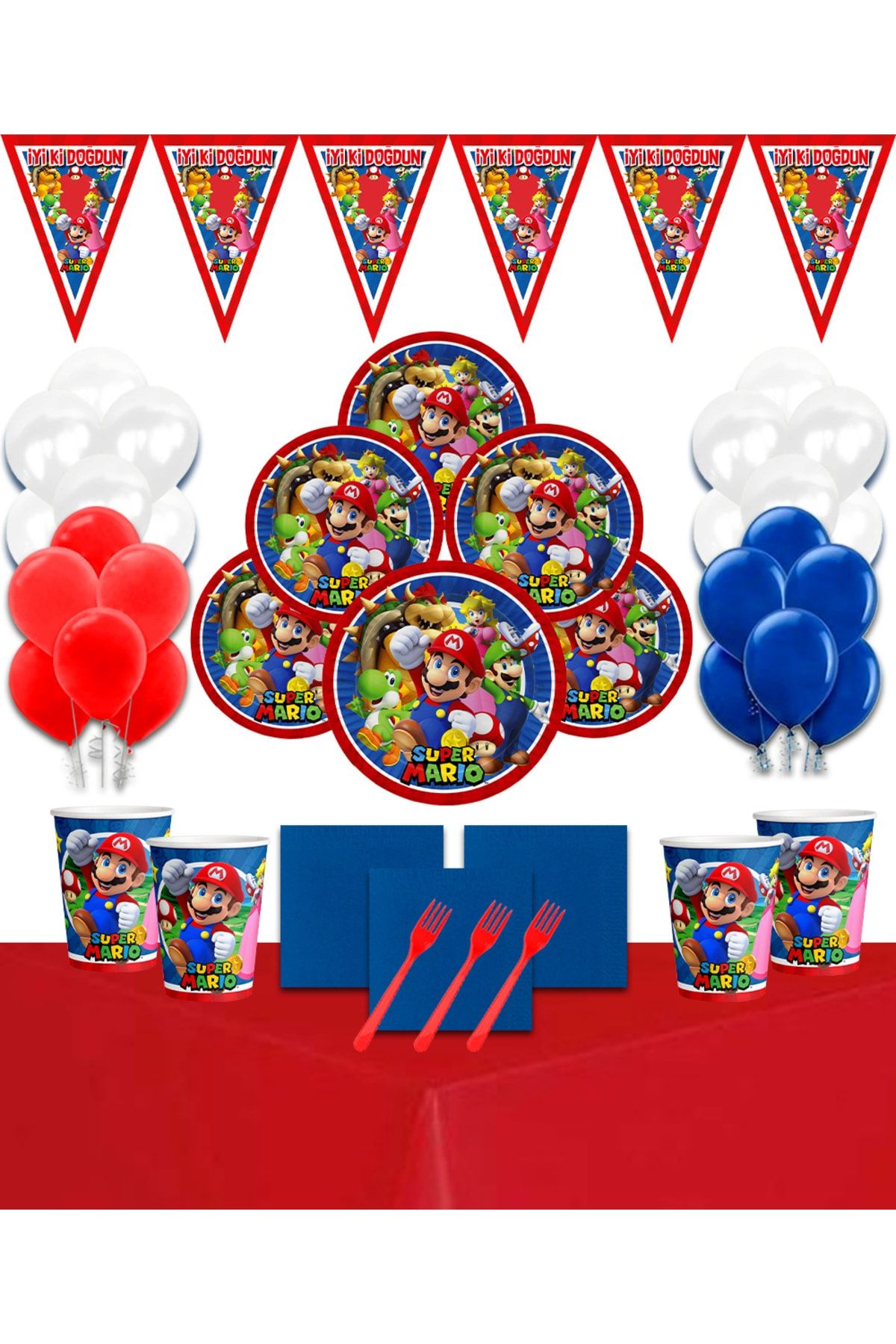 Parti Karnavalı Süper Mario 32 Kişilik Doğum Günü Parti Süsleri Malzemeleri Seti