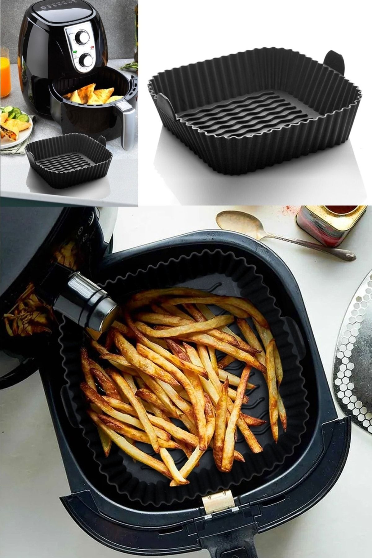 Madame Kitchen Silikon Pişirme Kap & Air Fryer Hava Fritözü Pişirme Kabı & Tüm Fritözlere Uyumlu Byk