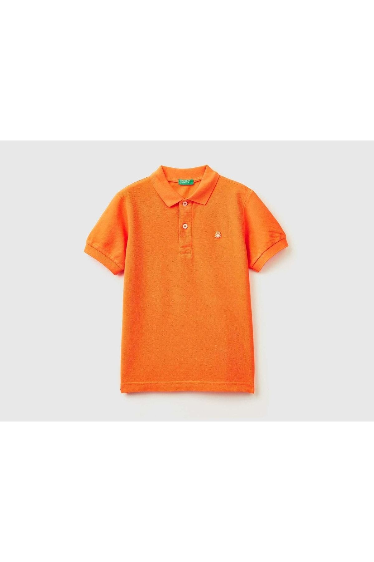 United Colors of Benetton Erkek Çocuk Turuncu Logolu Polo T-shirt