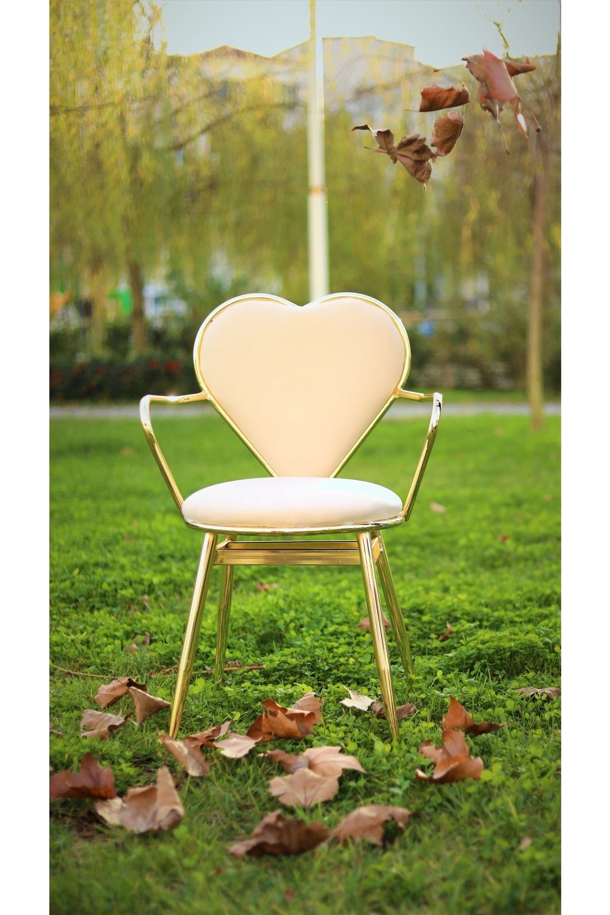 J&S QUALİTY Montaj Gerektirmez Hazır Makyaj Sandalye Parlak Altın Rengi Sandalye, Yatak Odası, Çeyiz,kalp