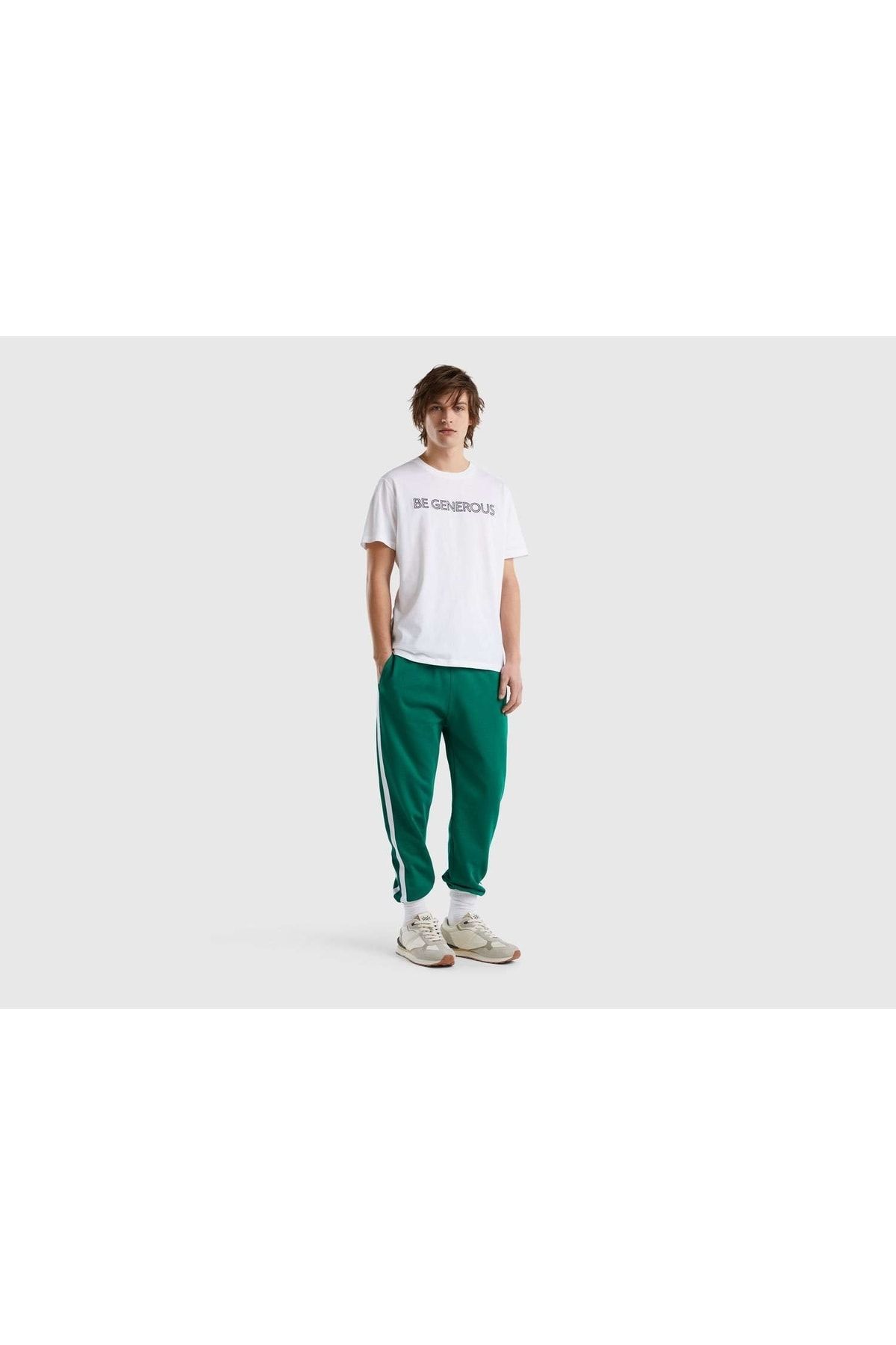 United Colors of Benetton Erkek Beyaz Be Slogan Basklı T-shirt