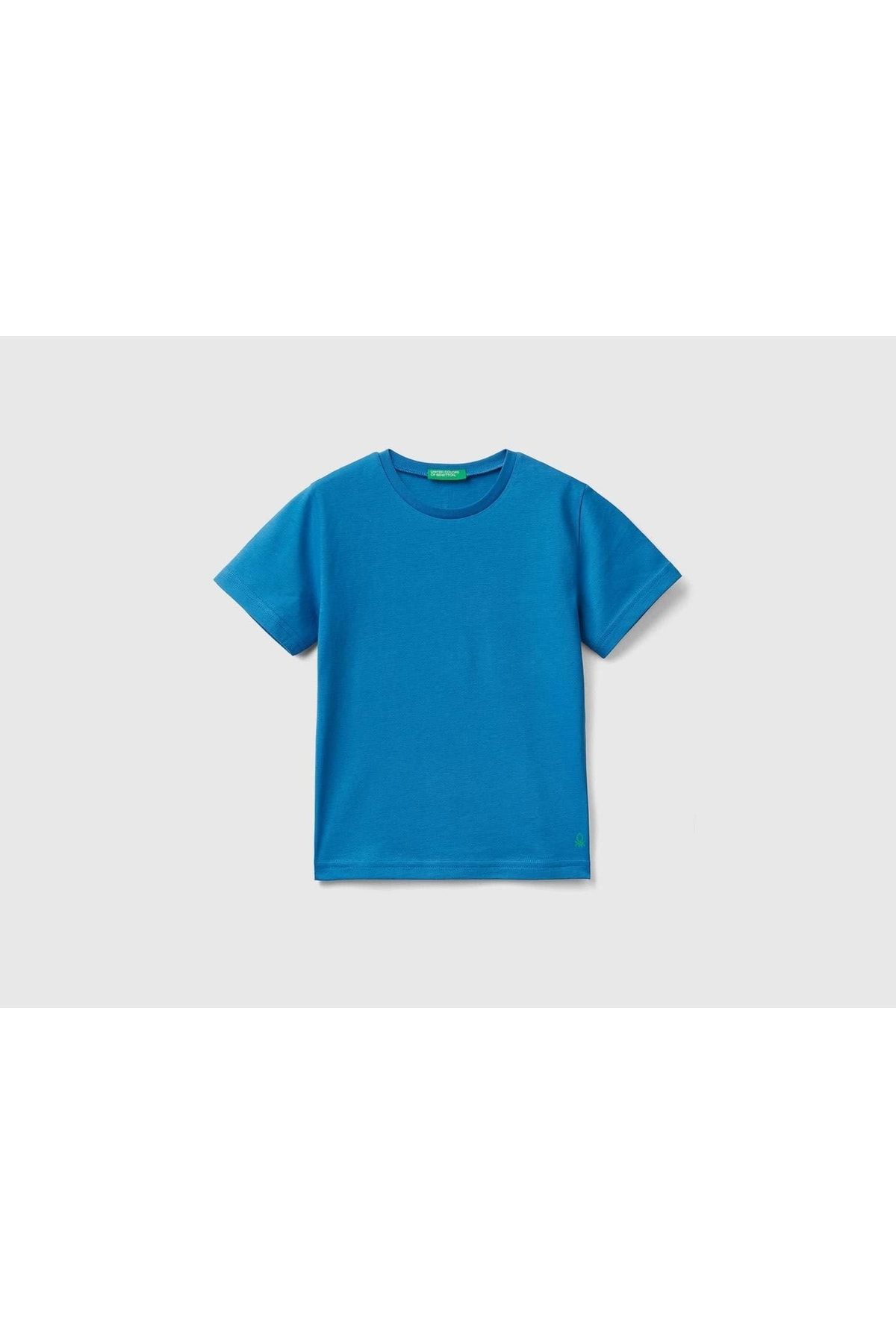 United Colors of Benetton Erkek Çocuk Mavi Benetton Logo Basic T-shirt