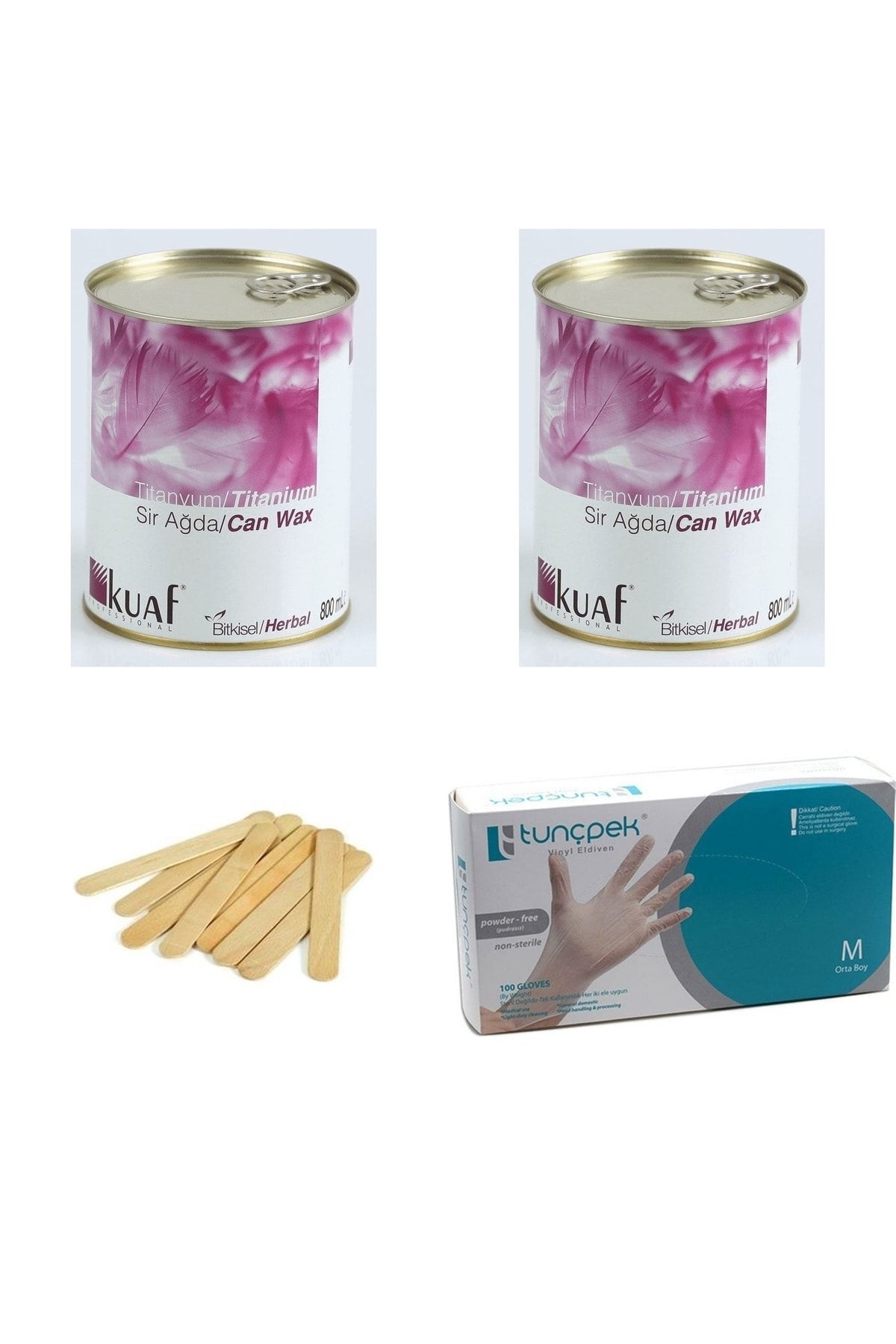 Kuaf Konserve Sir Ağda Titanyum 800 Ml 2 Adet + M Beden Eldiven 100 Adet + Spatula 100 Adet