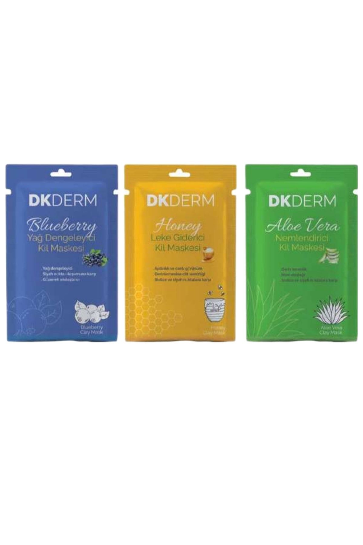 Dkderm Kil Maskesi Blueberry-honey-aloe Vera 15 Ml 3 Lu Ekonomik Paket