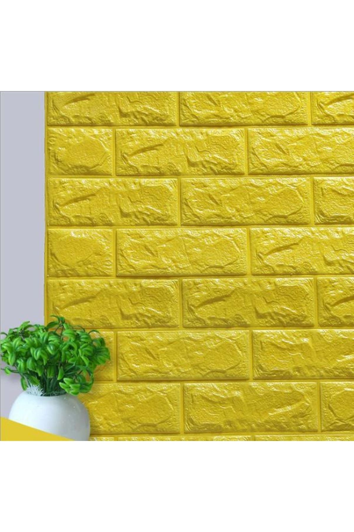 Renkli Duvarlar 70x77cm(0.53m2) Kendinden Yapışkanlı 3d Sarı Renkli Duvar Kağıdı Paneli Nw138